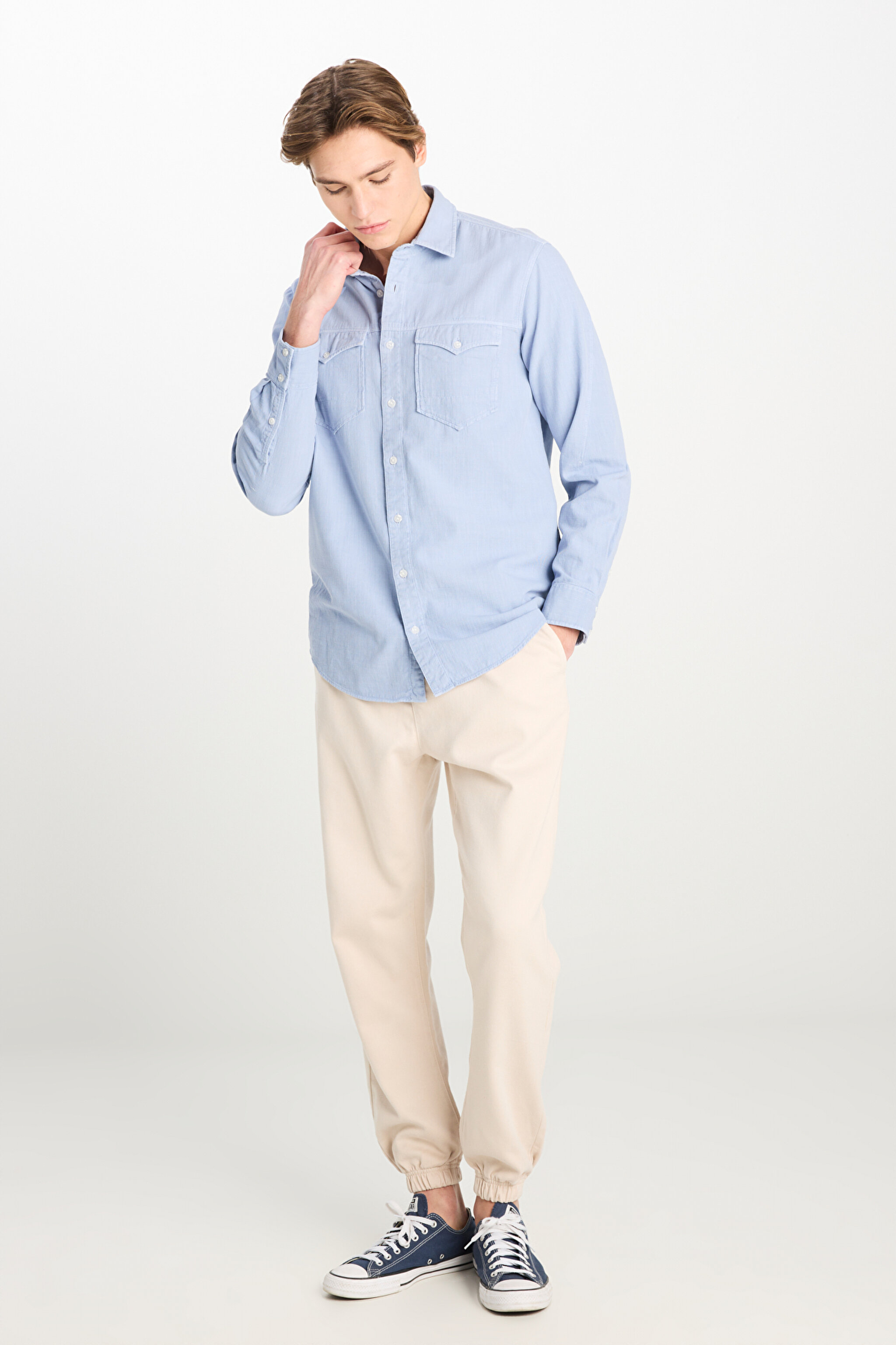 Regular Fit Normal Kesim %100 Pamuk Gömlek Ceket - Blue-L242546400 (görsel 3)