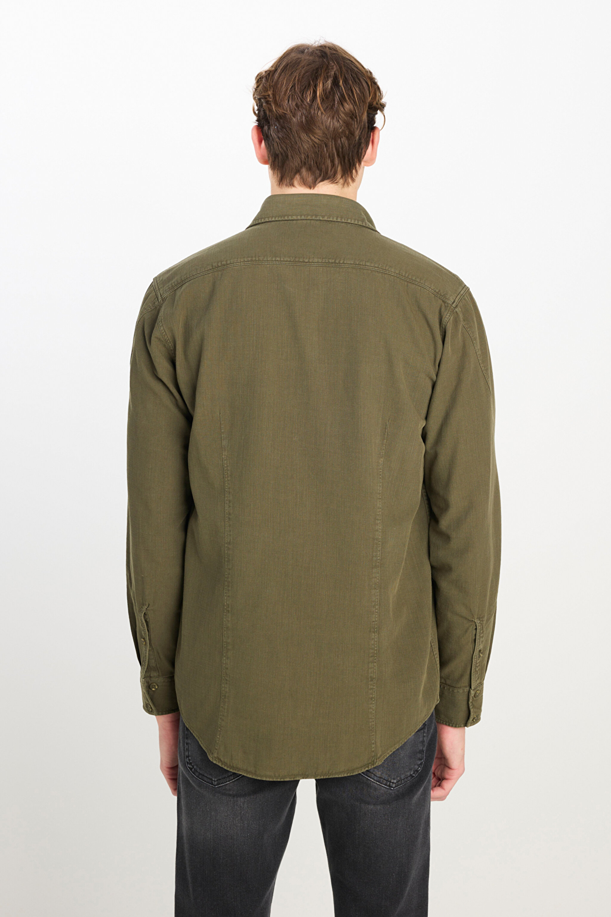 Regular Fit Normal Kesim %100 Pamuk Gömlek Ceket - Khaki-L242546801 (görsel 5)