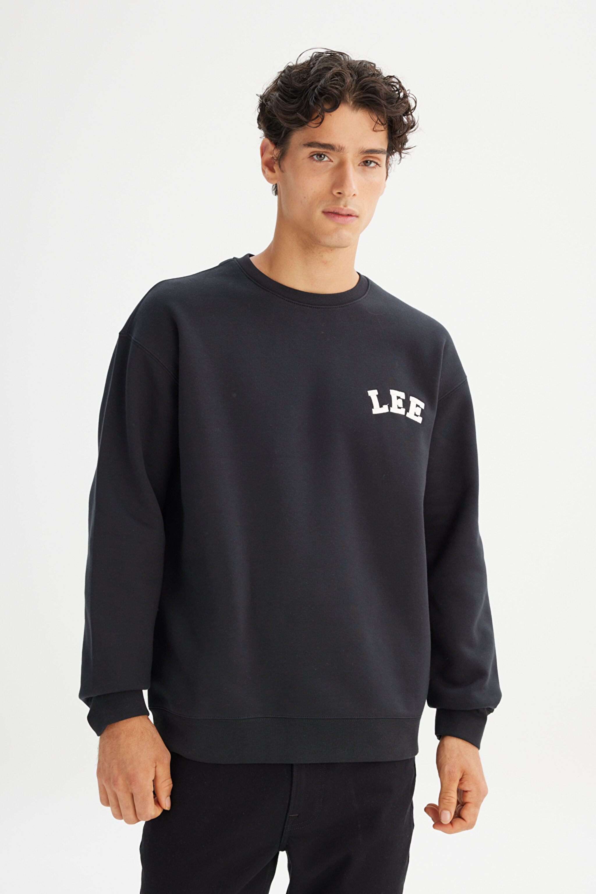 Pamuklu Relaxed Fit Bisiklet Yaka Logo Detaylı Sweatshirt - Black-L242547001 (görsel 3)