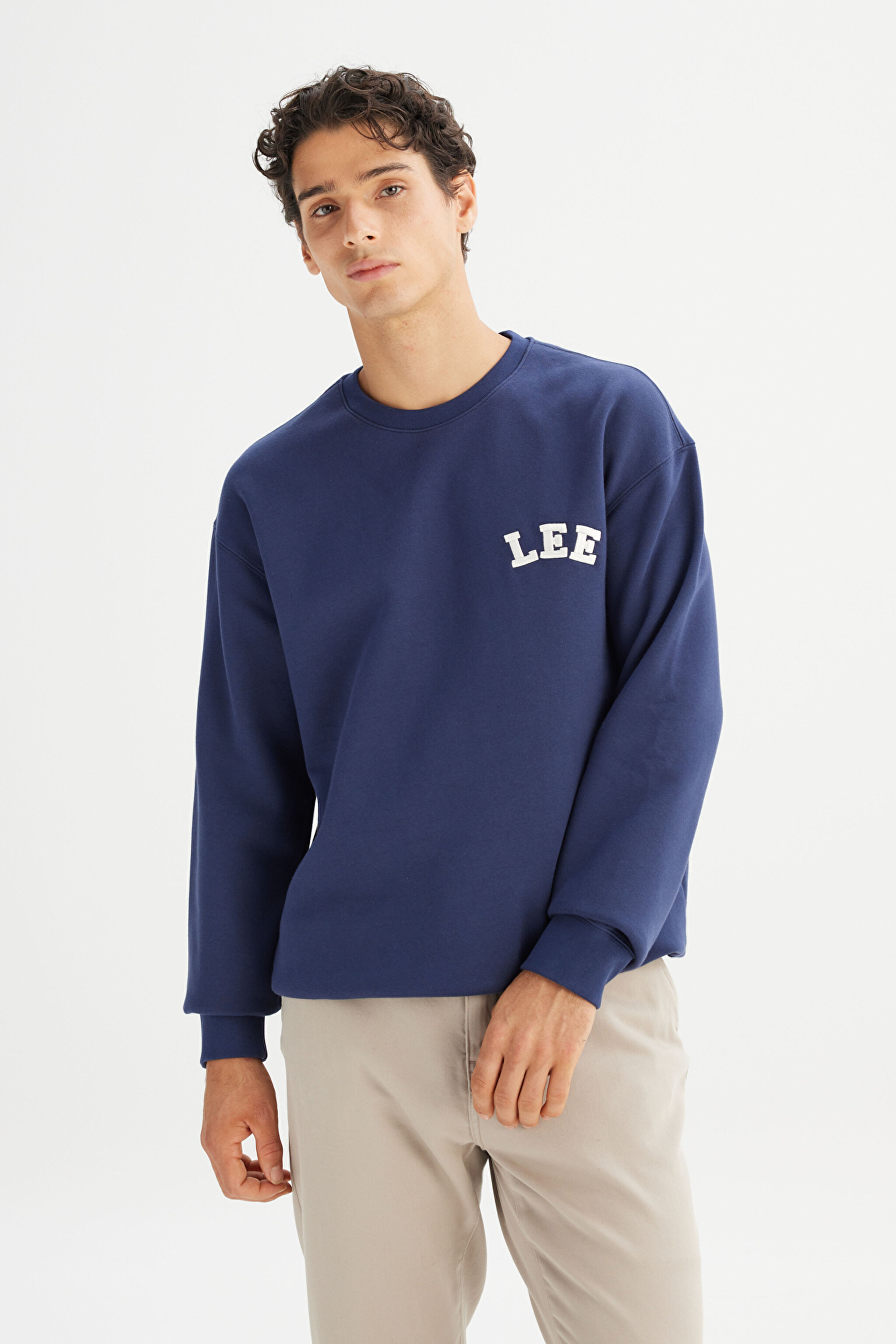Pamuklu Relaxed Fit Bisiklet Yaka İçi Polarlı Logo Detaylı Sweatshirt - Navy-L242547410