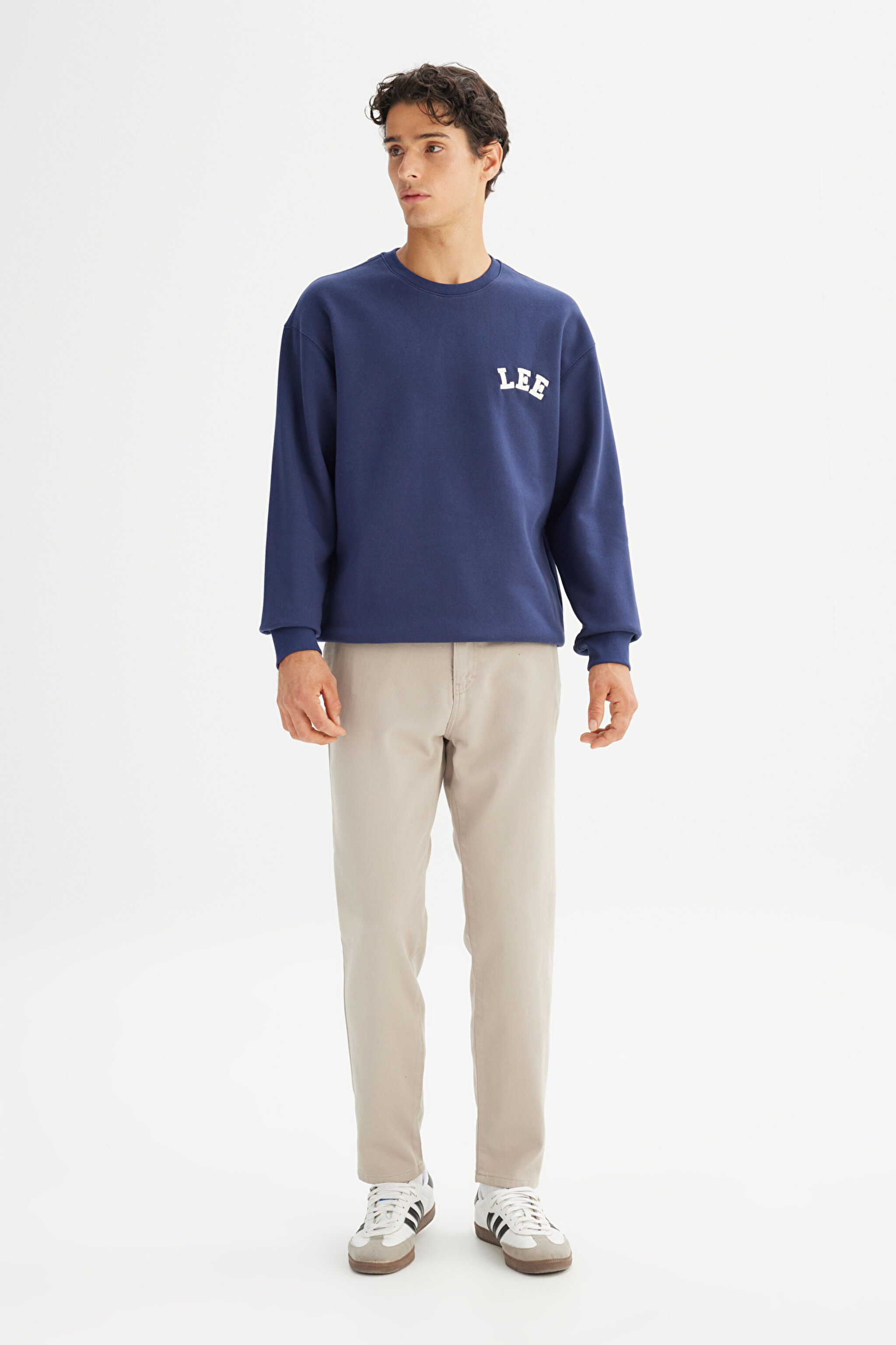 Pamuklu Relaxed Fit Bisiklet Yaka İçi Polarlı Logo Detaylı Sweatshirt - Navy-L242547410 (görsel 2)