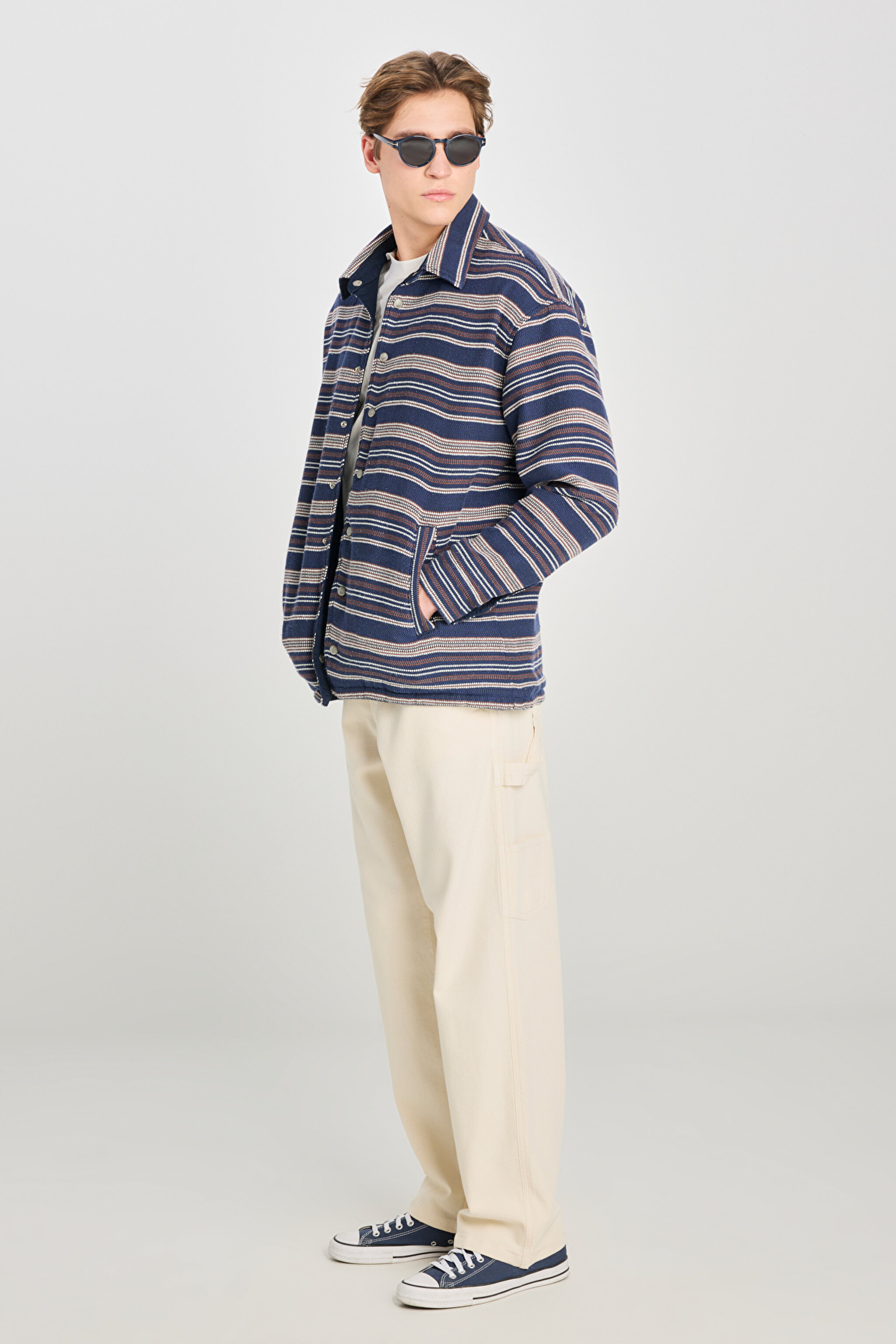 %100 Pamuk Relaxed Fit Geniş Kesim Çift Taraflı Çok Renkli Ceket - Multi-L2510034900 (görsel 3)