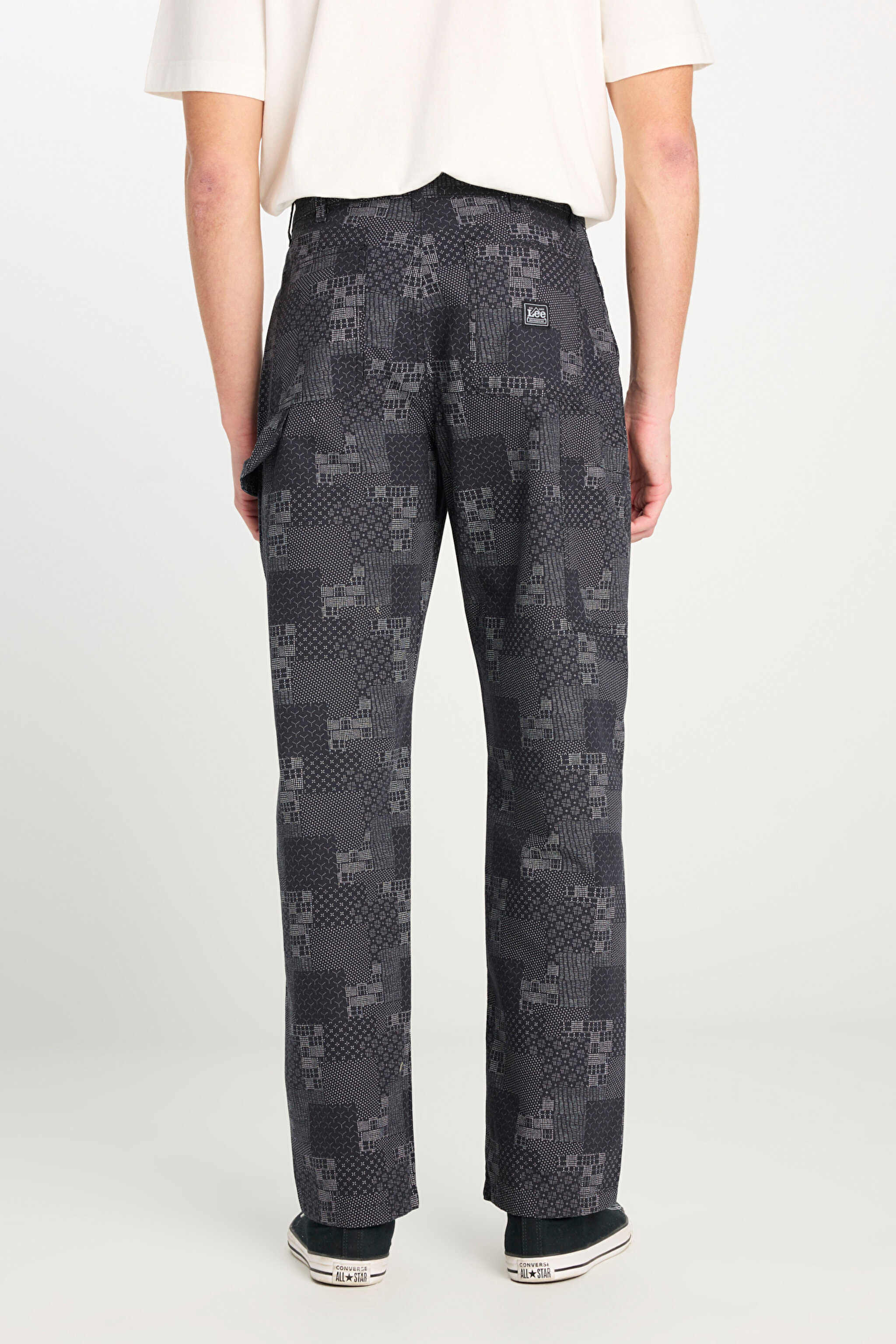%100 Pamuk Carpenter Fit Geniş Kesim Desenli Siyah Pantolon - Black-L2510058001 (görsel 5)