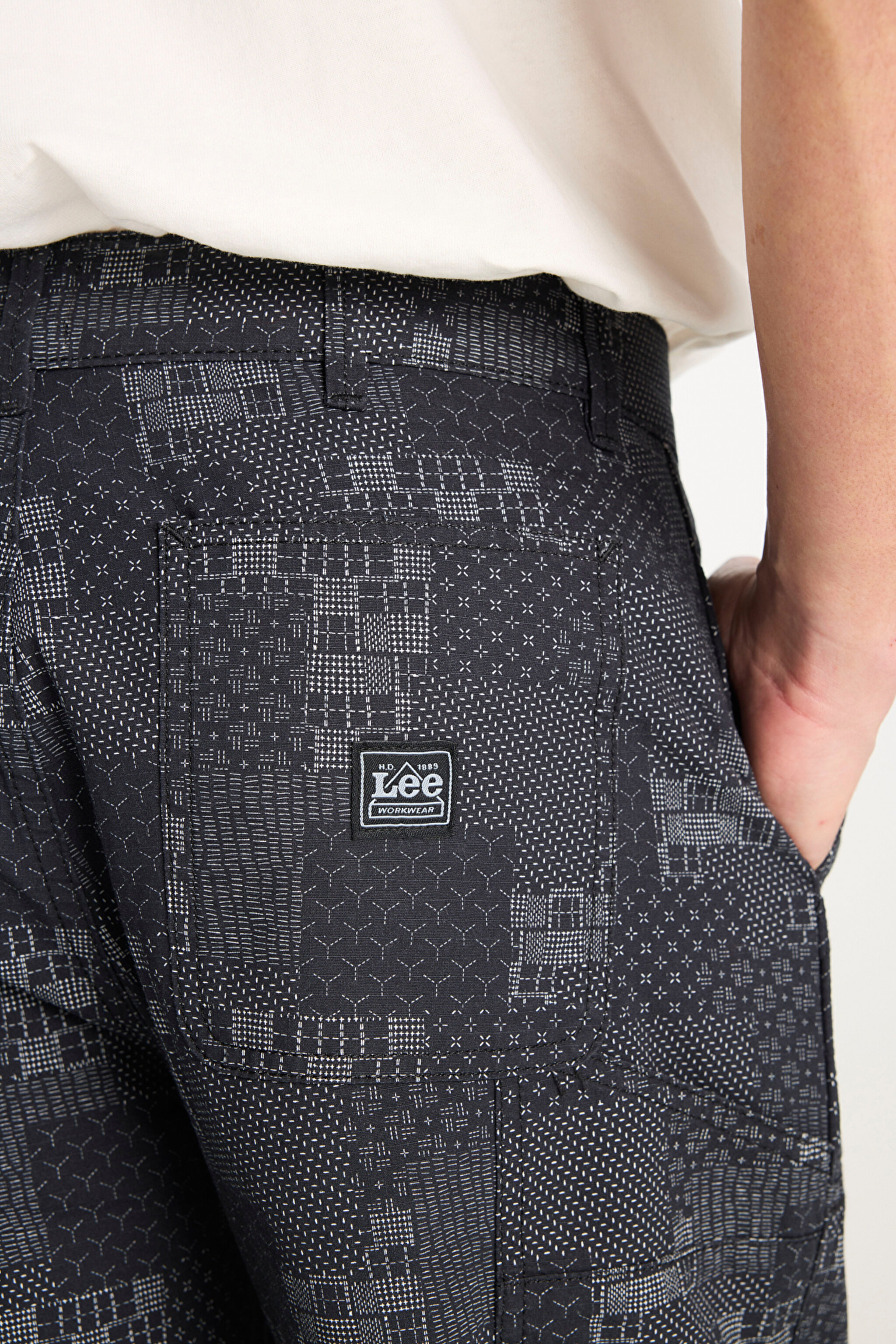 %100 Pamuk Carpenter Fit Geniş Kesim Desenli Siyah Pantolon - Black-L2510058001 (görsel 7)