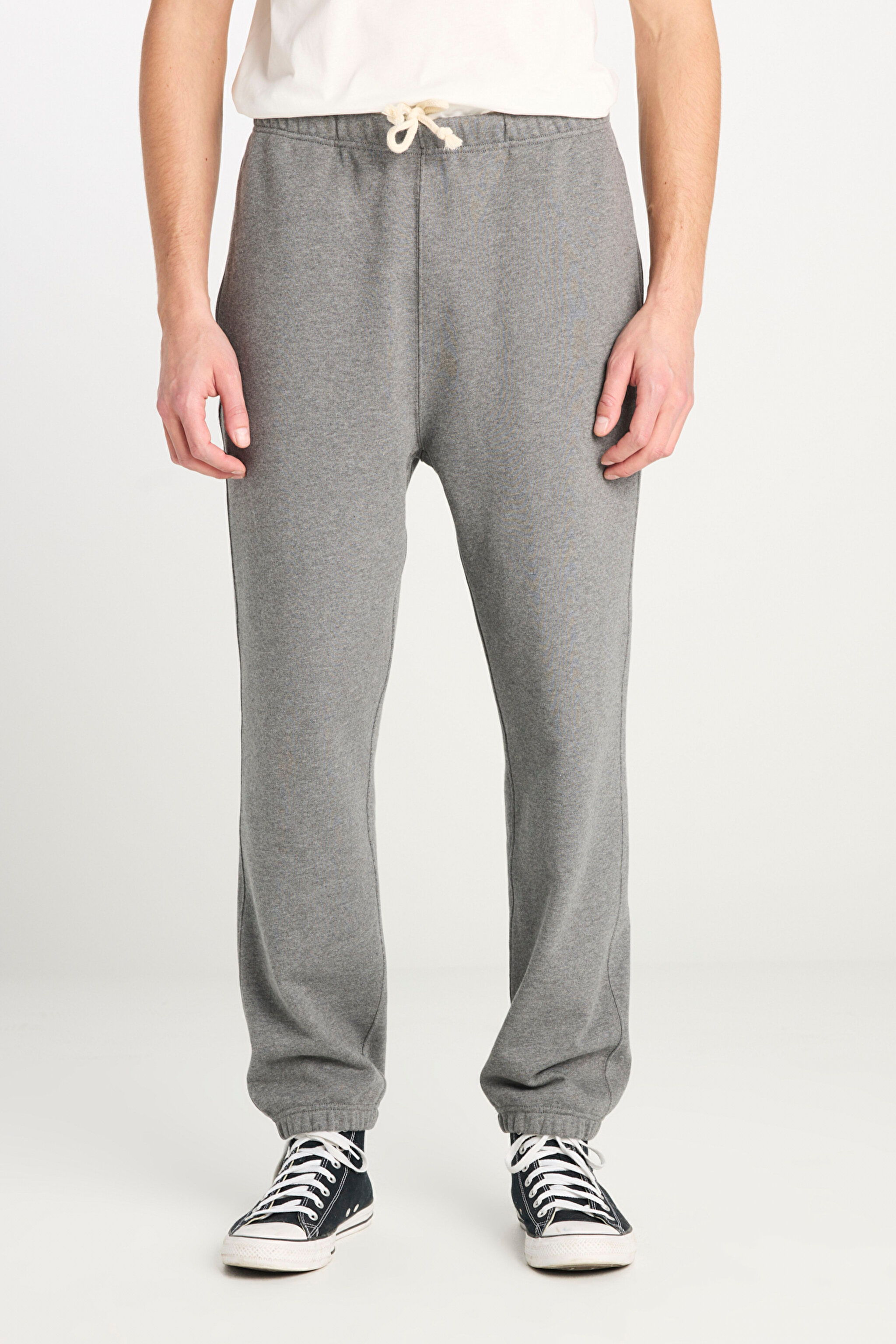 Regular Fit Normal Kesim Normal Bel Ribanalı Paça Gri Melanj Sweatpant Jogger - Gray Melange-L251007836 (görsel 3)
