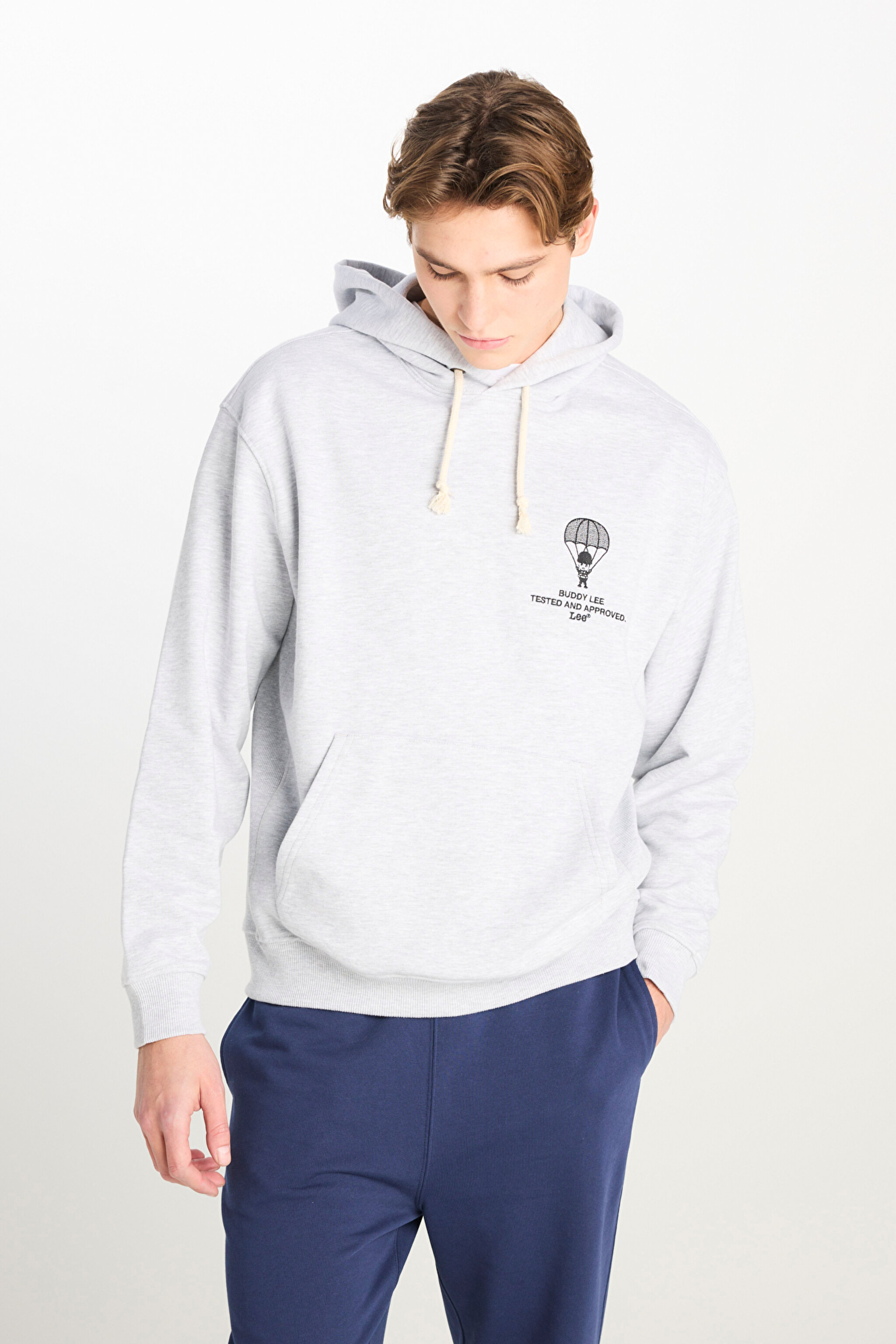 Loose Fit Rahat Kesim Kapüşonlu Gri Melanj Sweatshirt - Gray Melange-L251008436 (görsel 2)