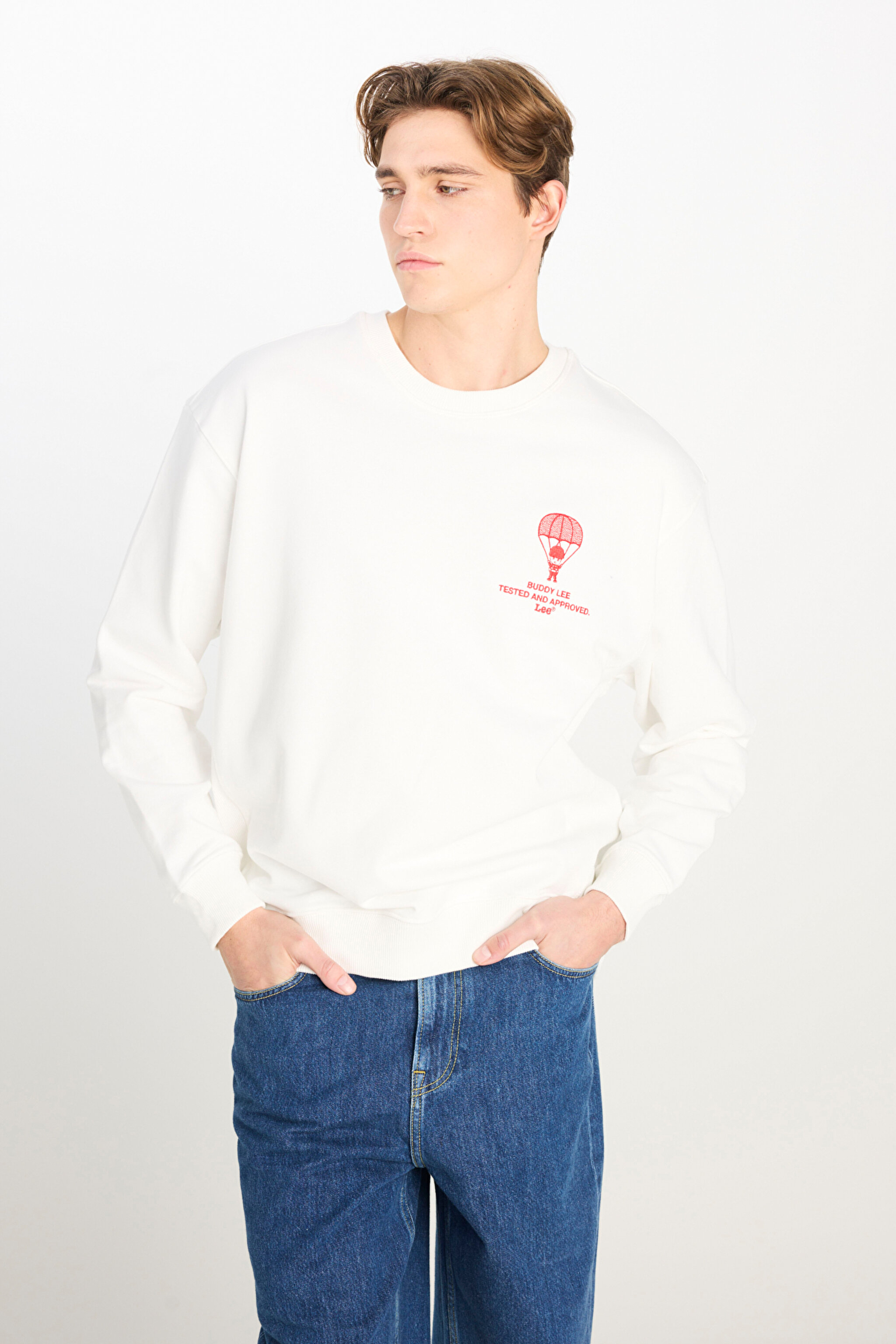 Loose Fit Rahat Kesim Bisiklet Yaka Beyaz Sweatshirt - White-L2510085100 (görsel 2)