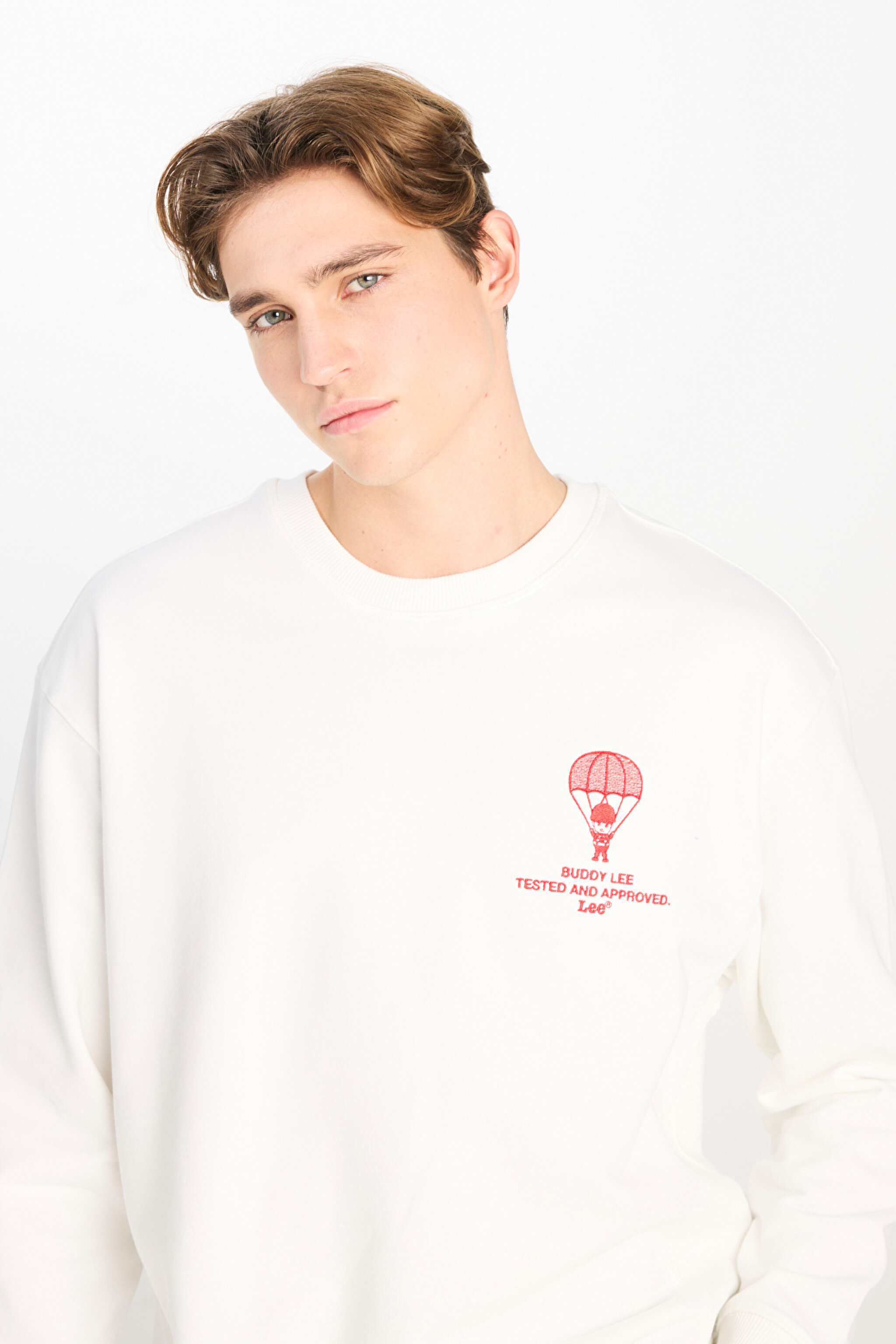 Loose Fit Rahat Kesim Bisiklet Yaka Beyaz Sweatshirt - White-L2510085100 (görsel 4)