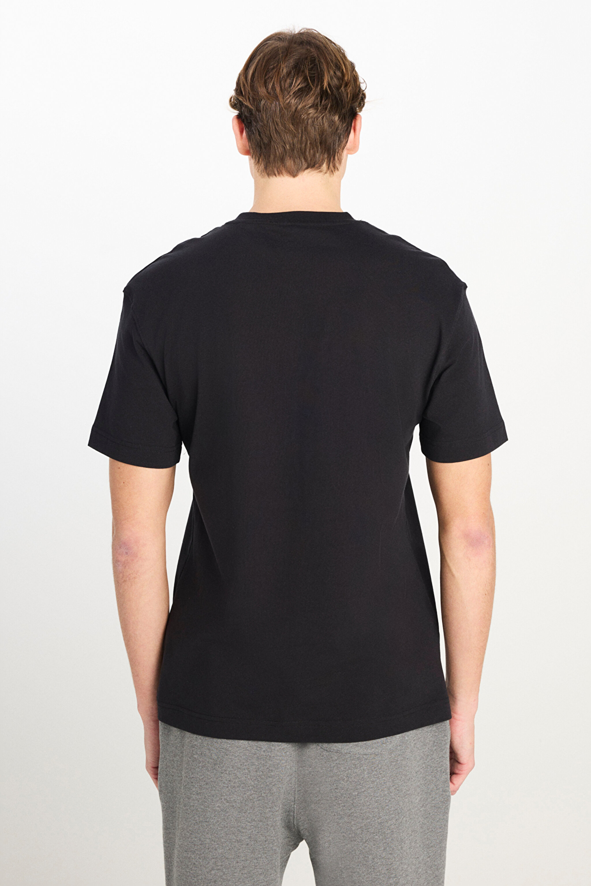 %100 Pamuk Relaxed Fit Geniş Kesim Bisiklet Yaka Siyah Tişört - Black-L2510086001 (görsel 5)