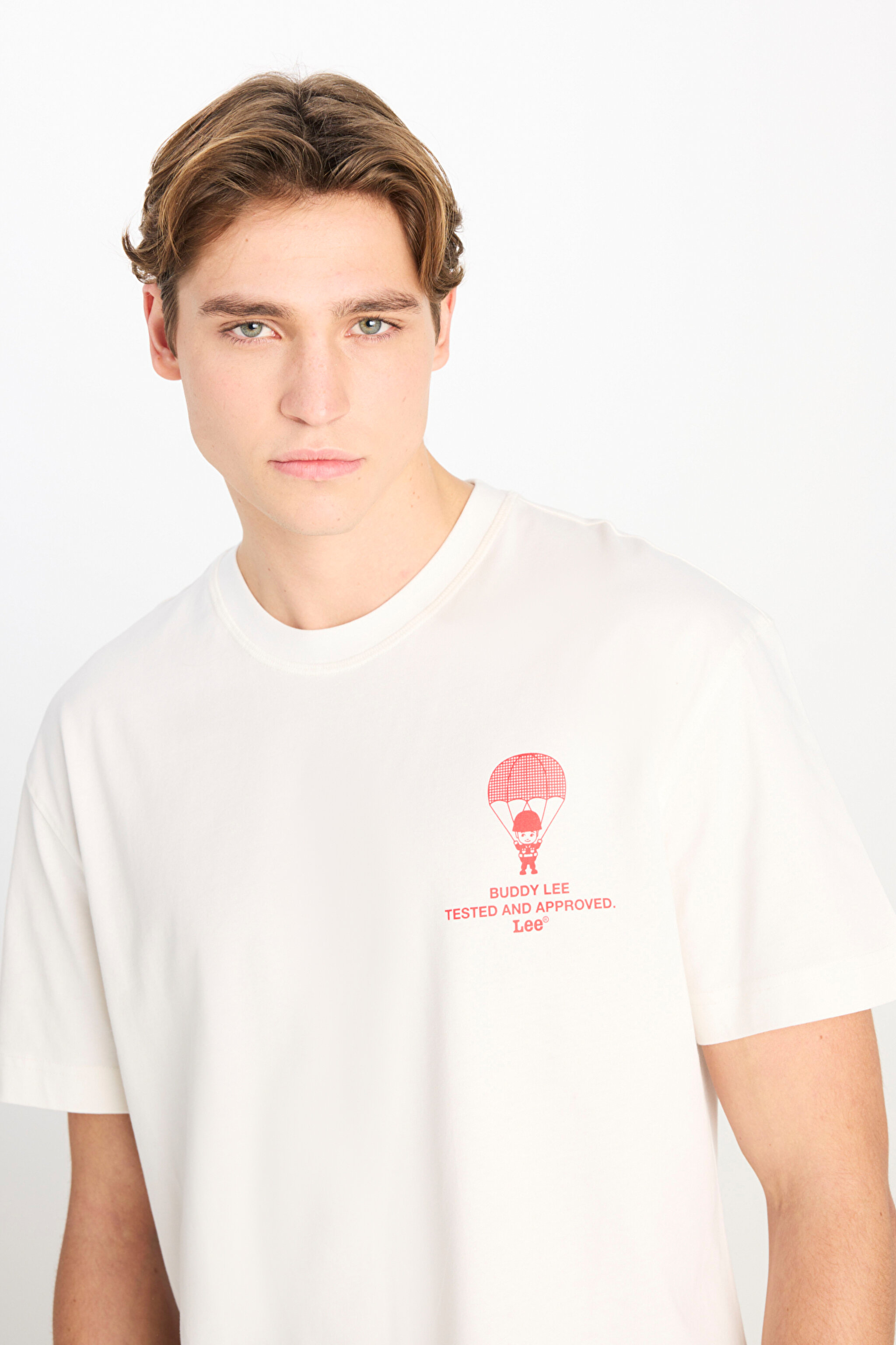 %100 Pamuk Relaxed Fit Geniş Kesim Bisiklet Yaka Beyaz Tişört - White-L2510086100 (görsel 4)