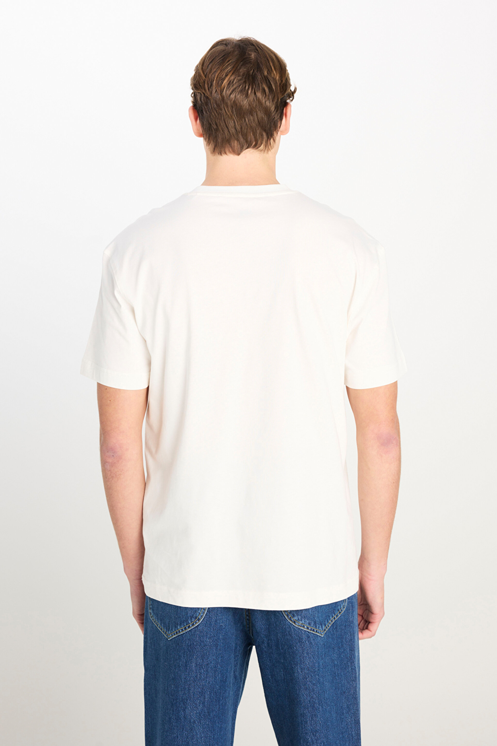 %100 Pamuk Relaxed Fit Geniş Kesim Bisiklet Yaka Beyaz Tişört - White-L2510086100 (görsel 5)