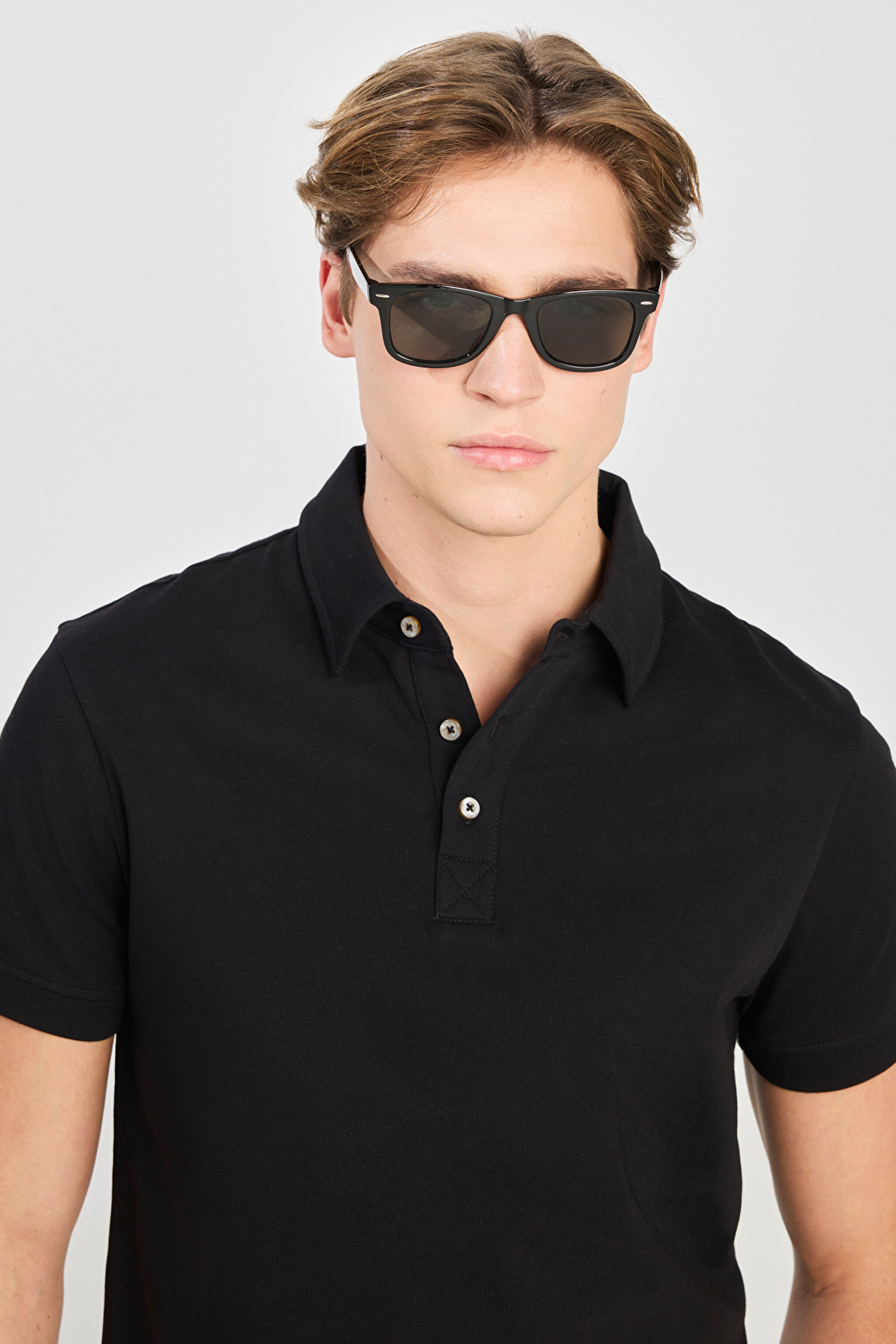 %100 Pamuk Regular Fit Normal Kesim Siyah Polo Yaka Tişört - Black-L2510123001 (görsel 4)