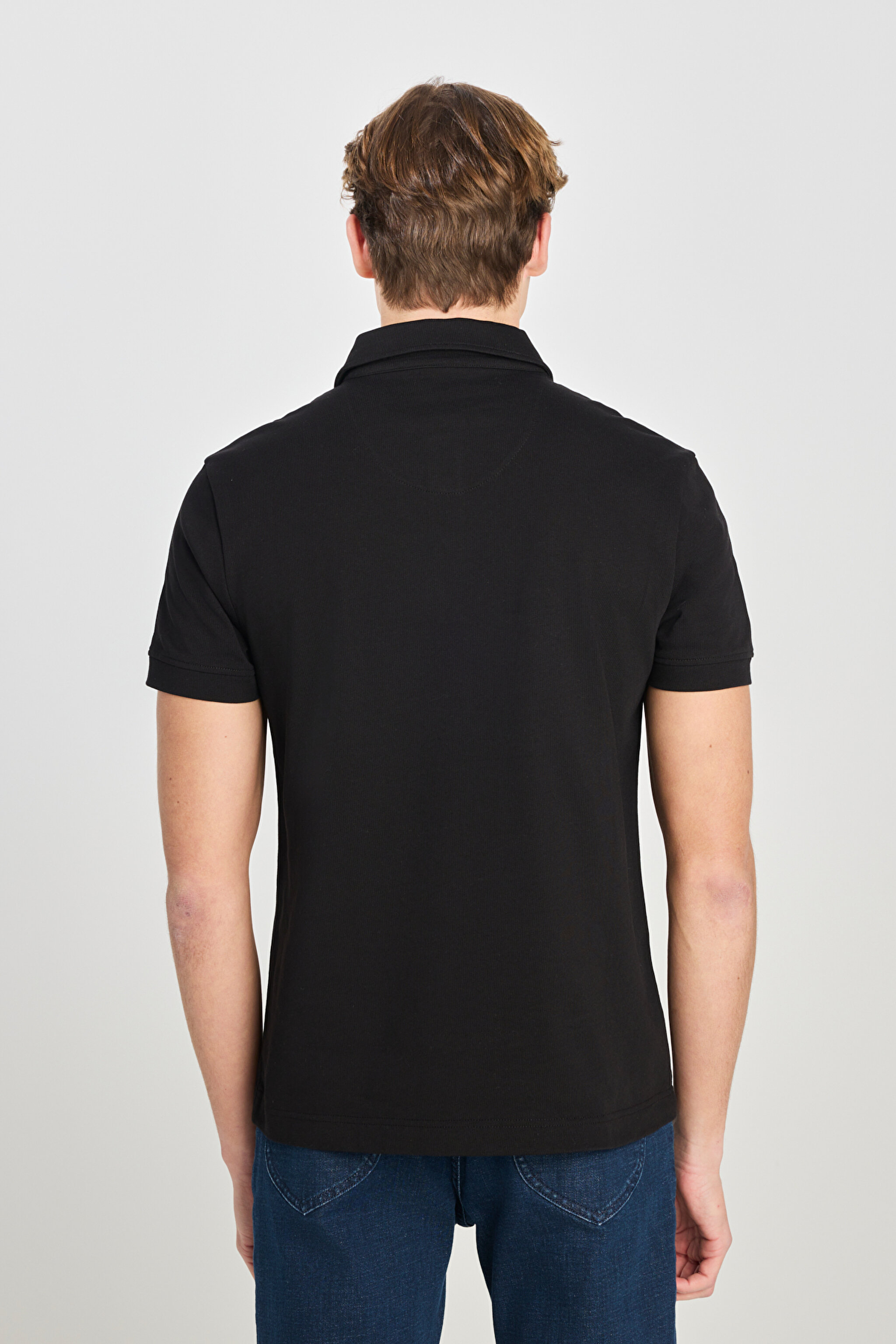 %100 Pamuk Regular Fit Normal Kesim Siyah Polo Yaka Tişört - Black-L2510123001 (görsel 5)