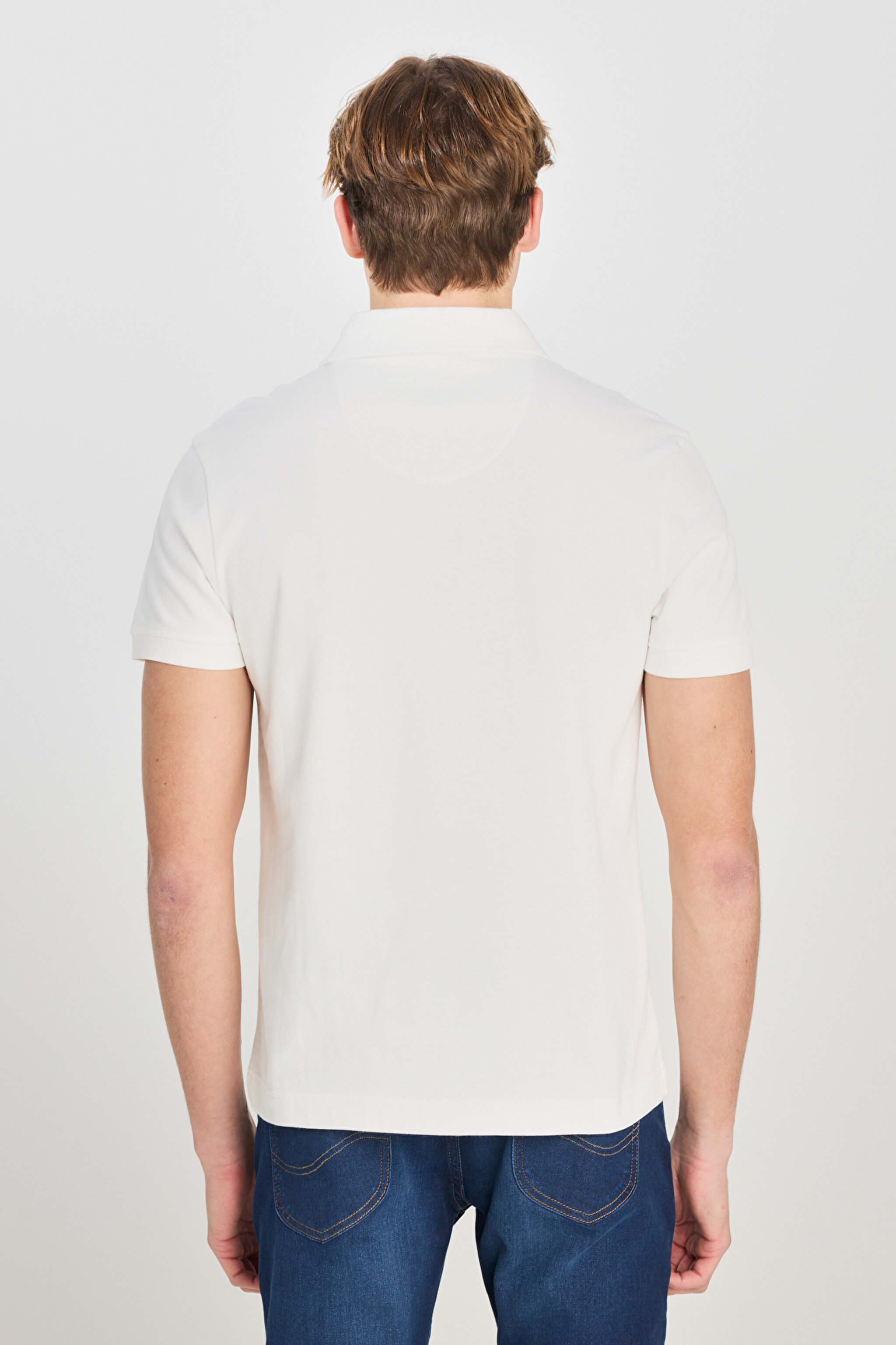 %100 Pamuk Regular Fit Normal Kesim Ekru Polo Yaka Tişört - Ecru-L2510123104 (görsel 5)