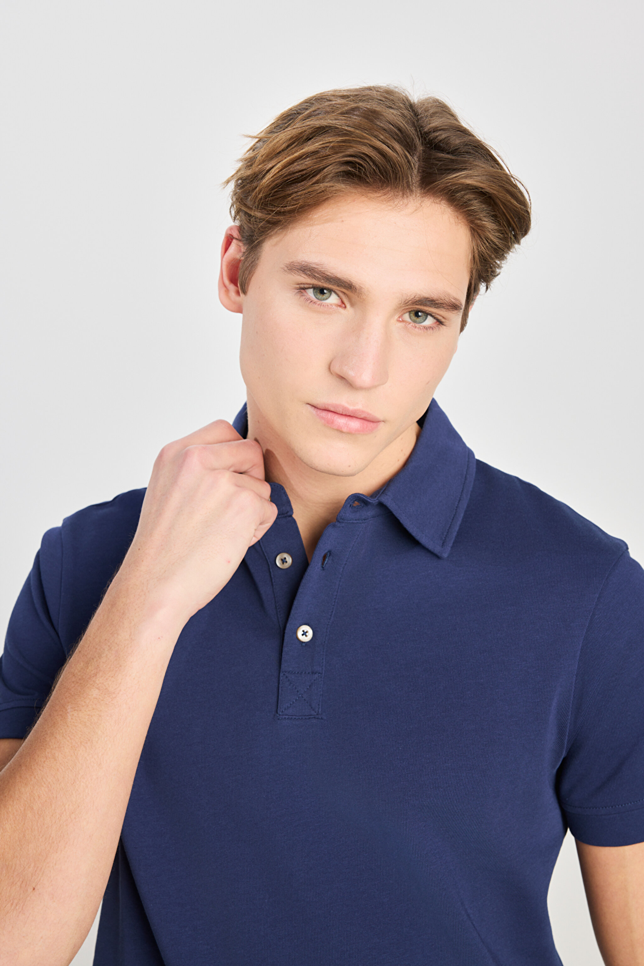 %100 Pamuk Regular Fit Normal Kesim Lacivert Polo Yaka Tişört - Navy-L2510123410 (görsel 4)