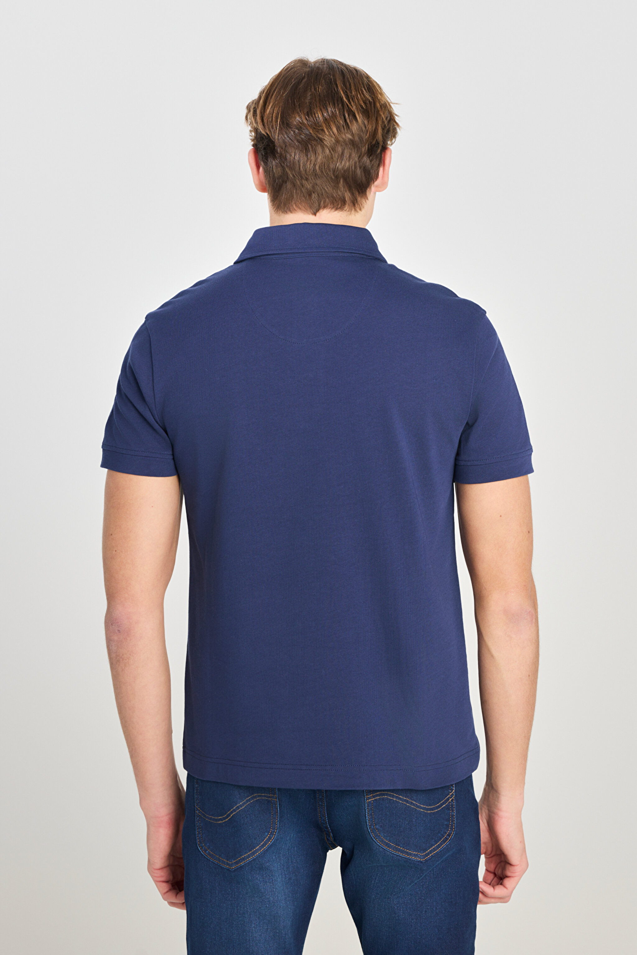 %100 Pamuk Regular Fit Normal Kesim Lacivert Polo Yaka Tişört - Navy-L2510123410 (görsel 5)