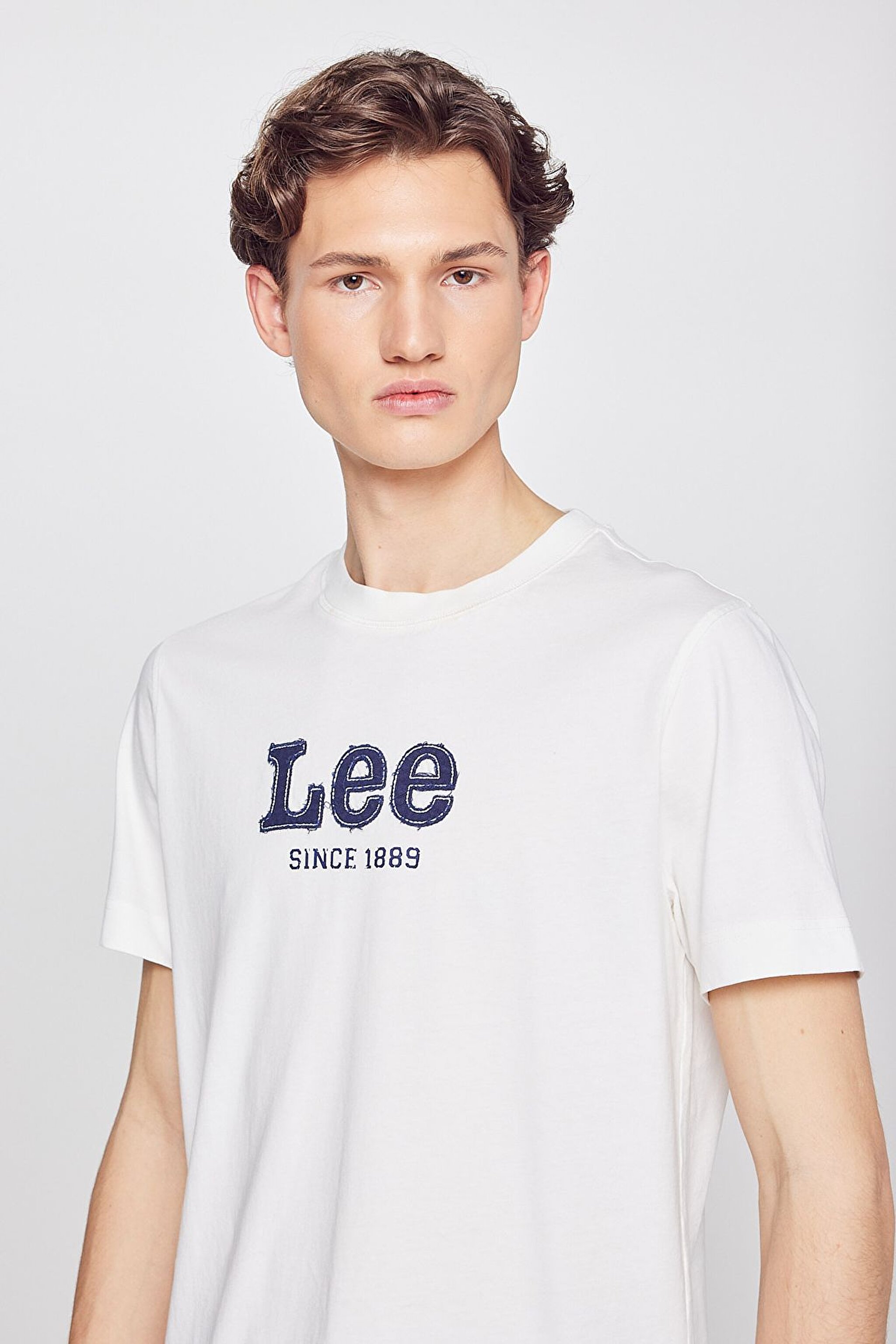 %100 Pamuk Regular Fit Normal Kesim Aplikeli Ekru Tişört - Ecru-L2510154104 (görsel 4)