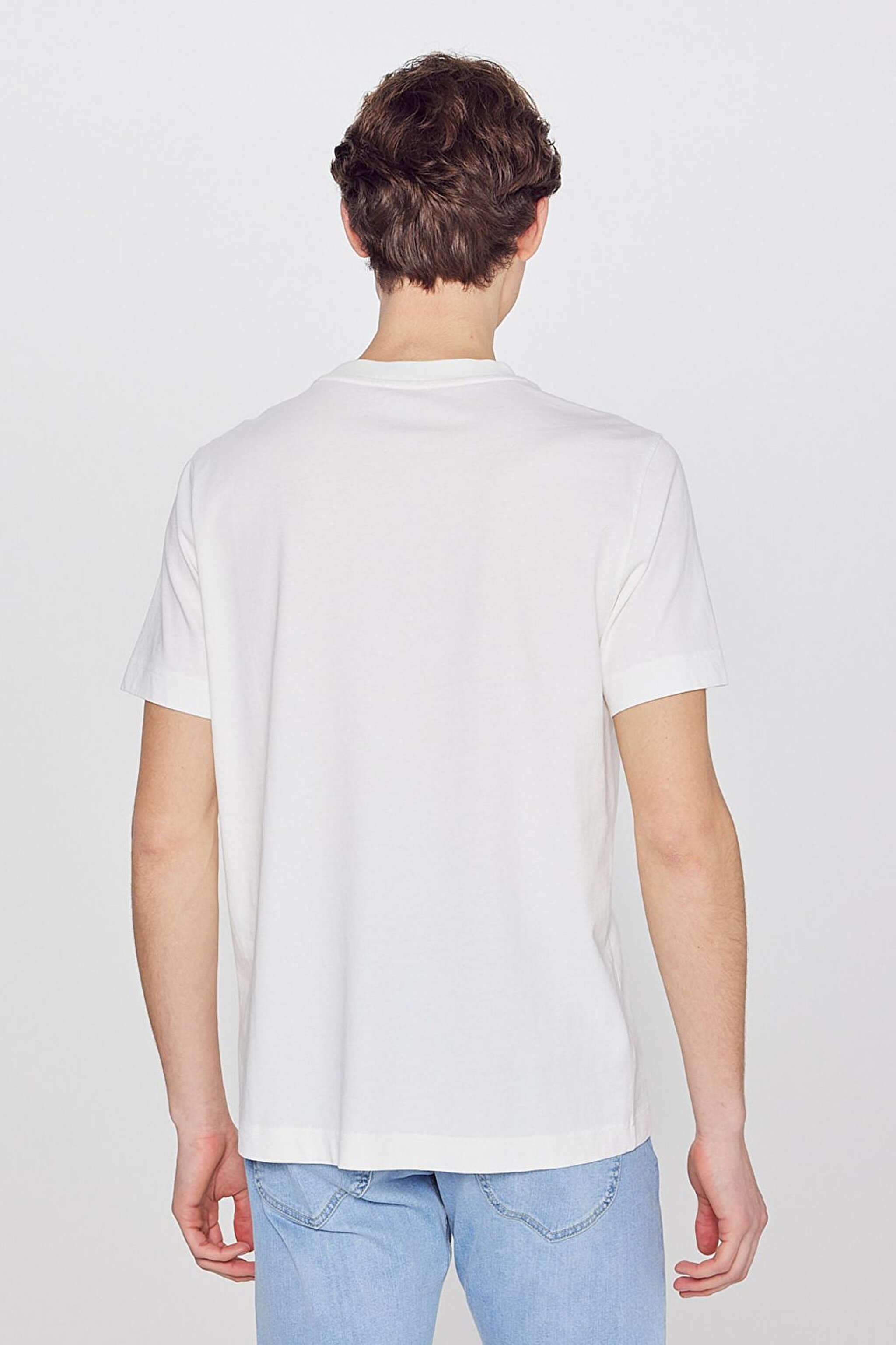 %100 Pamuk Regular Fit Normal Kesim Aplikeli Ekru Tişört - Ecru-L2510154104 (görsel 5)