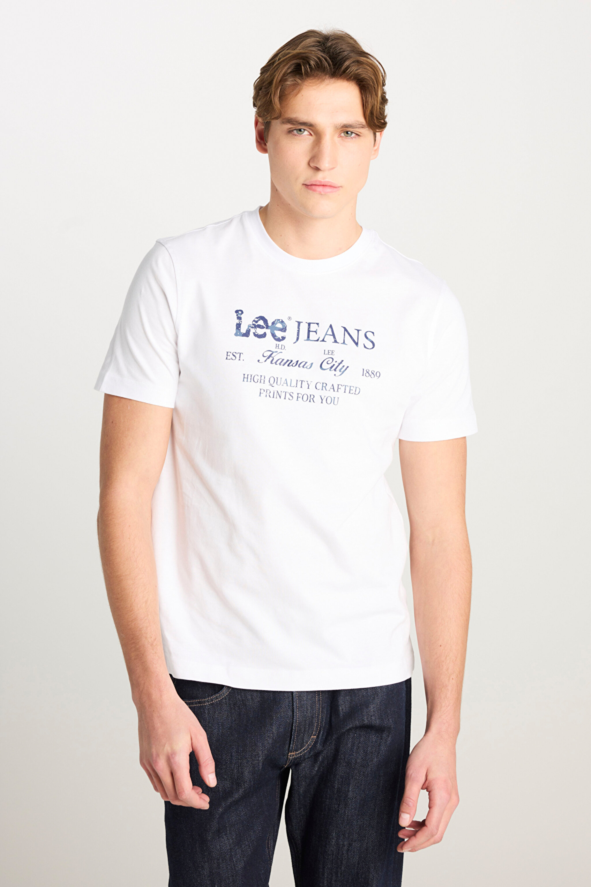 %100 Pamuk Regular Fit Normal Kesim Bisiklet Yaka Beyaz Baskılı Tişört - White-L2510172100 (görsel 2)