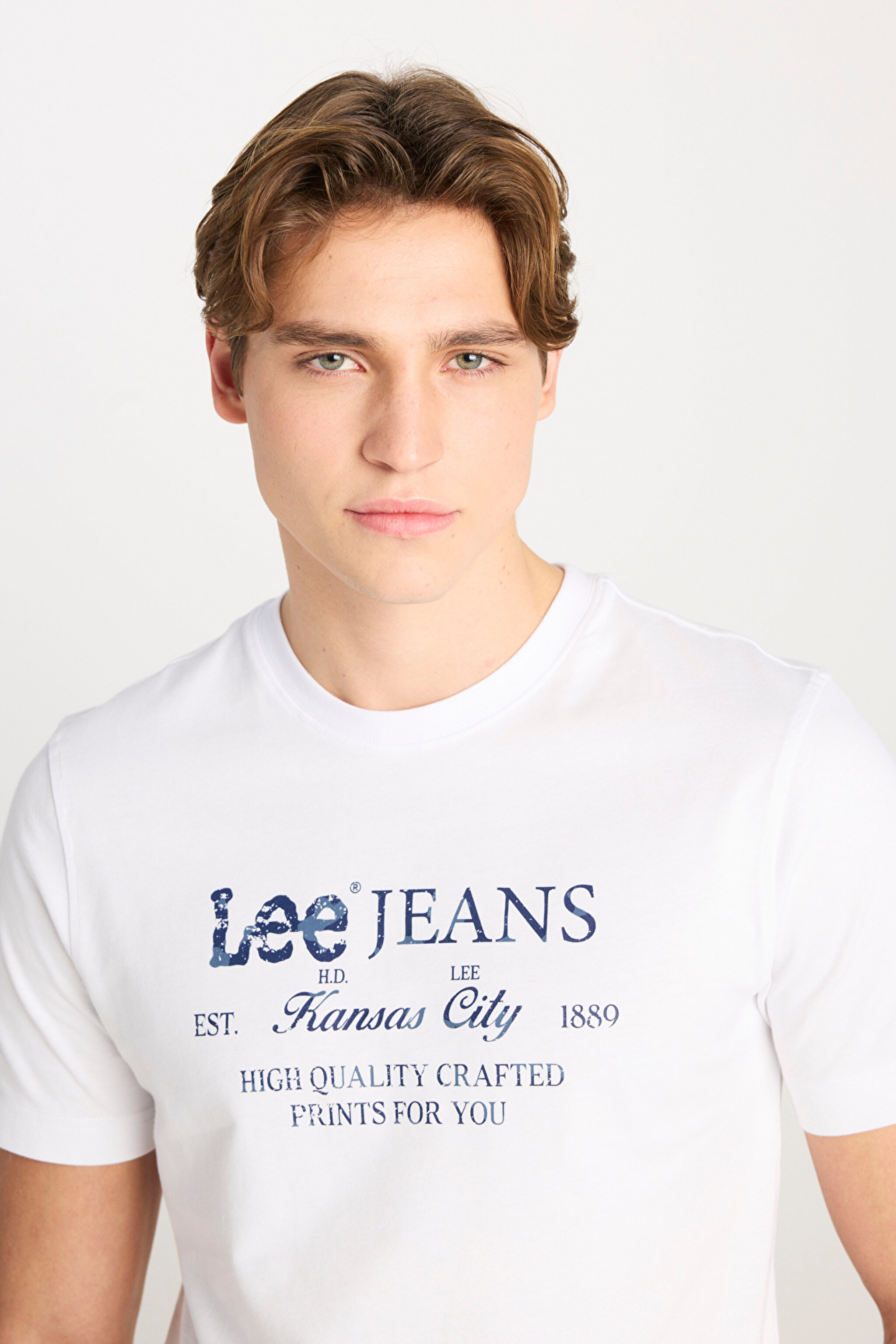 %100 Pamuk Regular Fit Normal Kesim Bisiklet Yaka Beyaz Baskılı Tişört - White-L2510172100 (görsel 4)