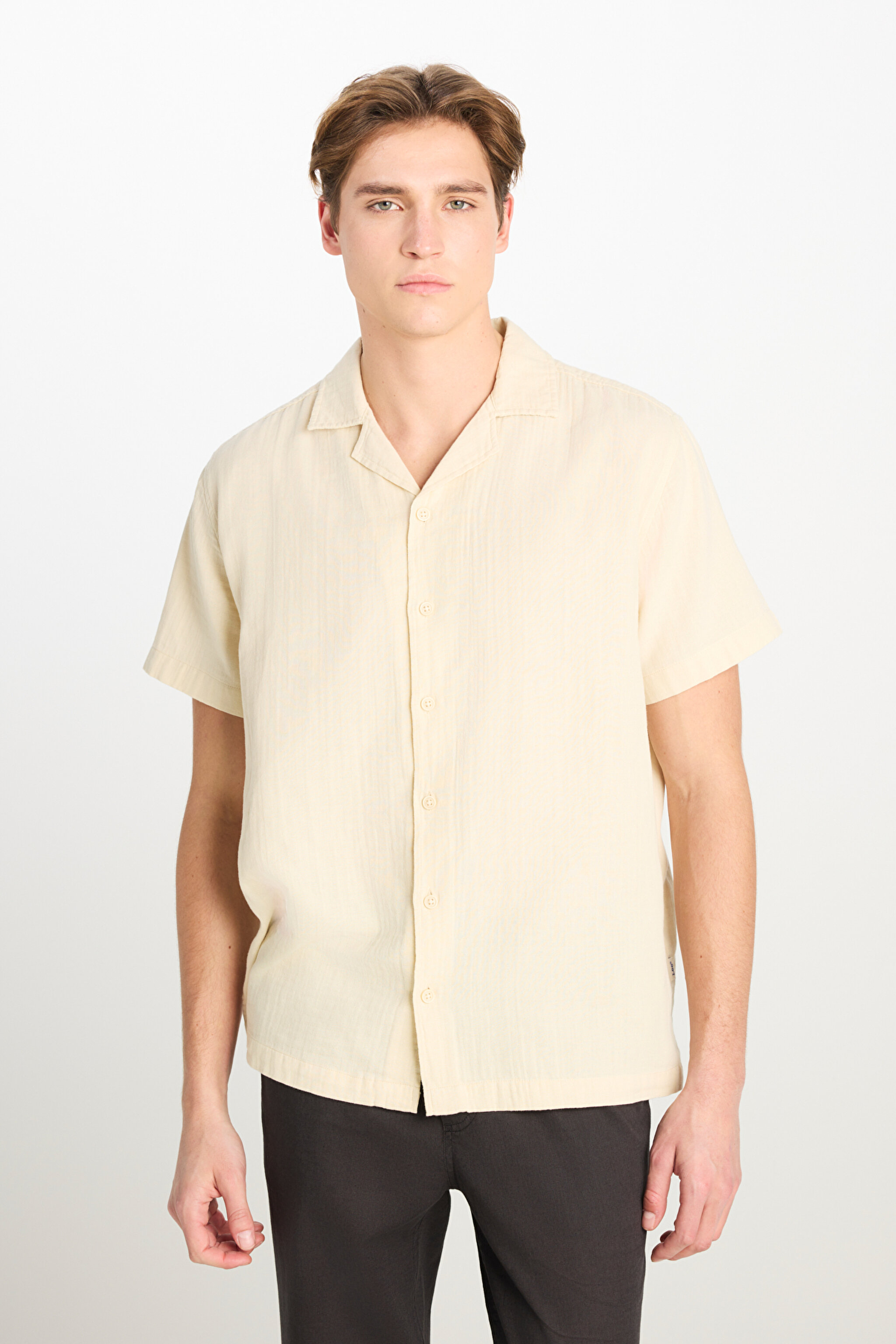 %100 Pamuk Relaxed Fit Geniş Kesim Ekru Müslin Gömlek - Off White-L2510207102