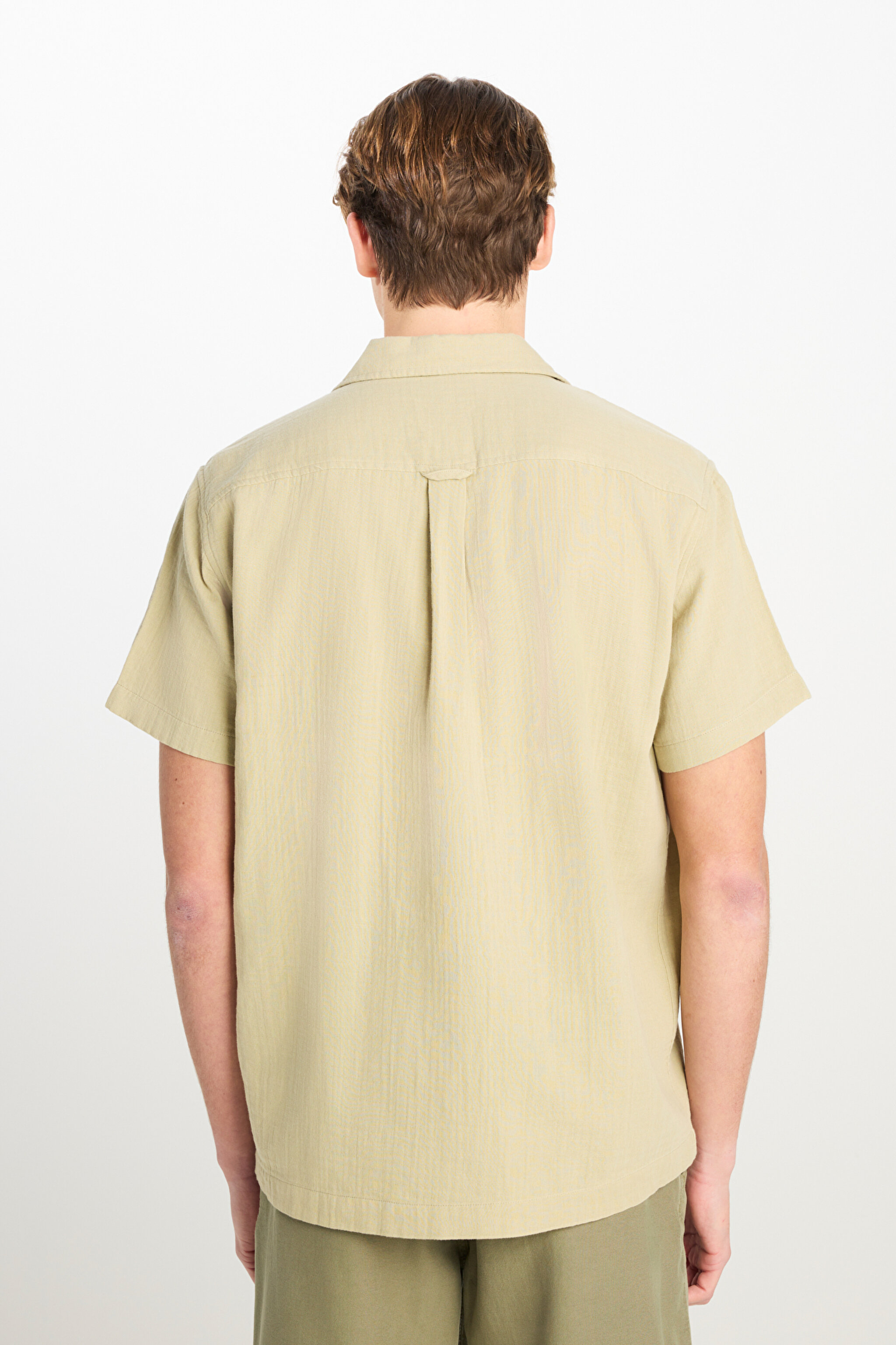 %100 Pamuk Relaxed Fit Geniş Kesim Açık Yeşil Müslin Gömlek - Light Green-L2510207299 (görsel 4)