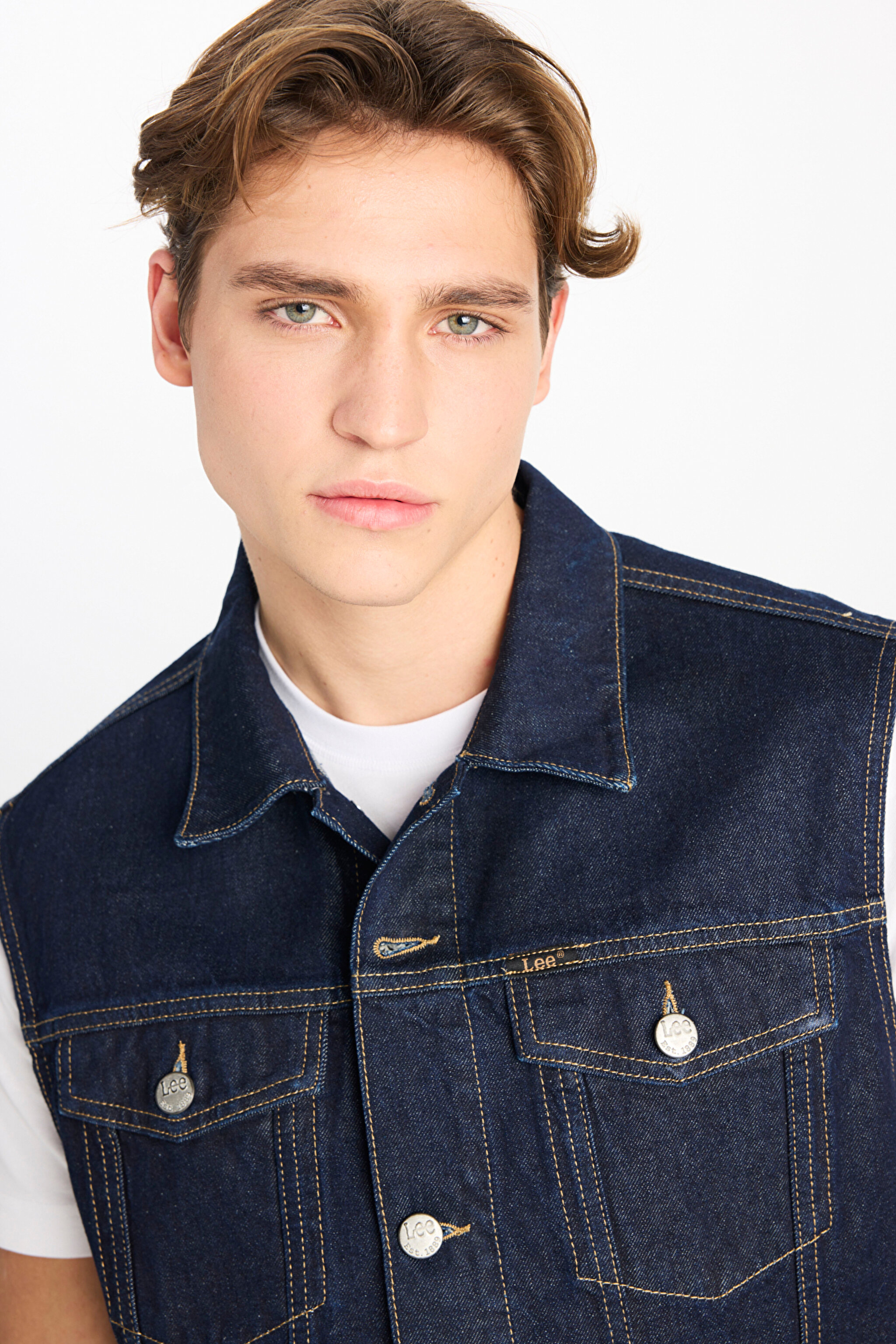 %100 Pamuk Relaxed Fit Geniş Kesim Lacivert Denim Yelek - Raw-L2510255049 (görsel 4)