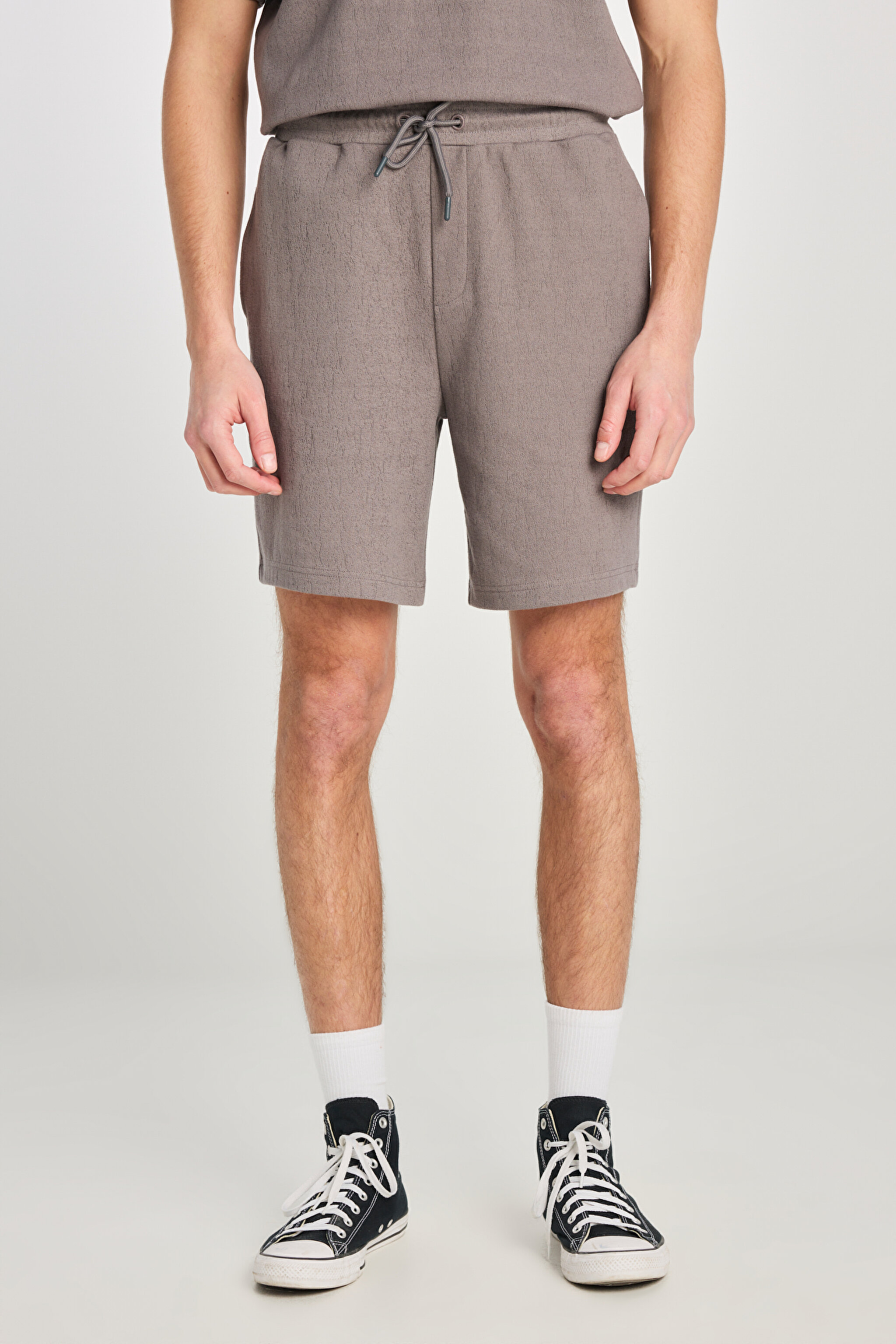Relaxed Fit Geniş Kesim Normal Bel Pamuklu Gri Sweatşort - Gray-L2510272035 (görsel 3)
