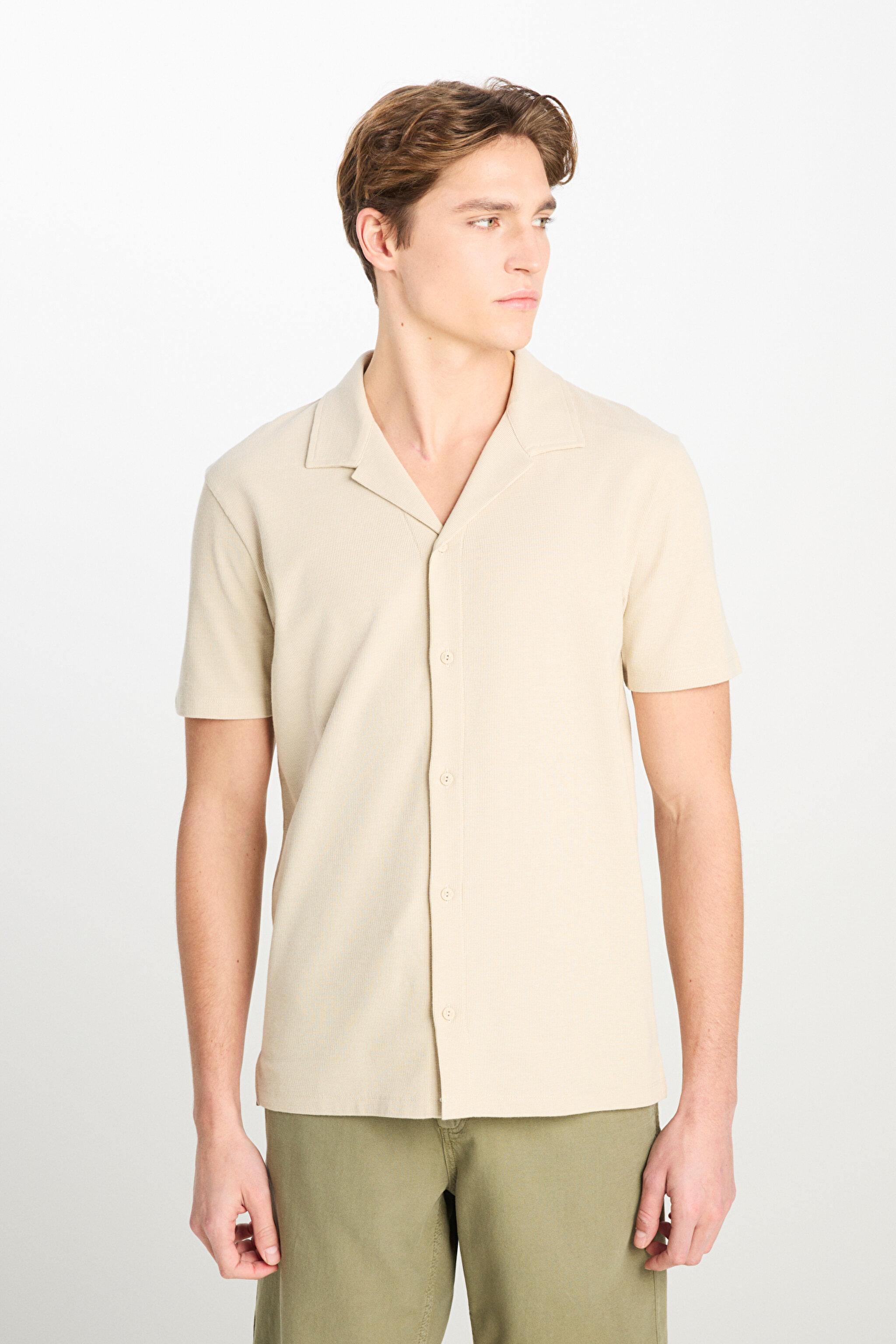 Relaxed Fit Geniş Kesim Deve Tüyü Pamuklu Gömlek - Camel-L2510277211 (görsel 2)