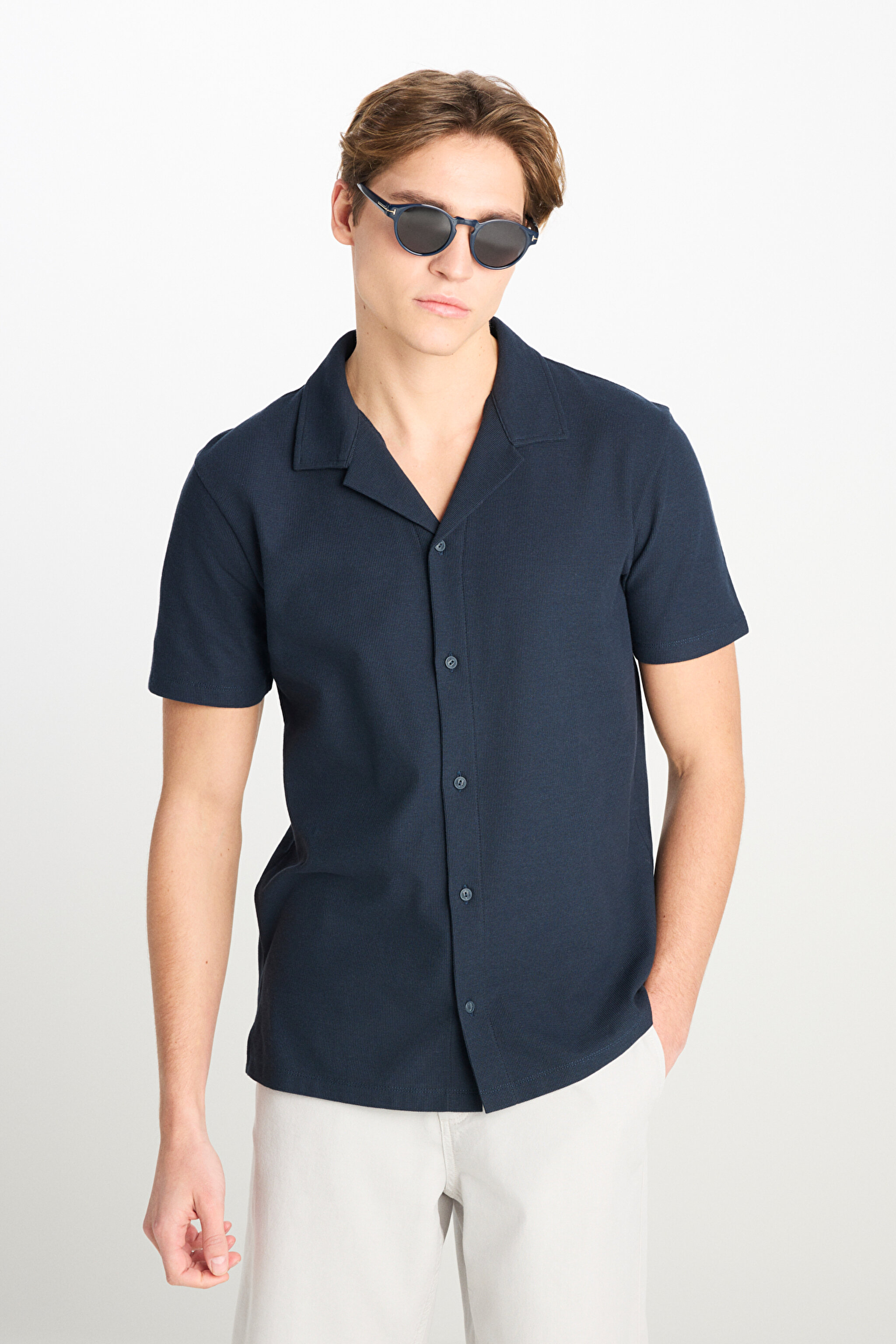 Relaxed Fit Geniş Kesim Lacivert Pamuklu Gömlek - Navy-L2510277410 (görsel 2)