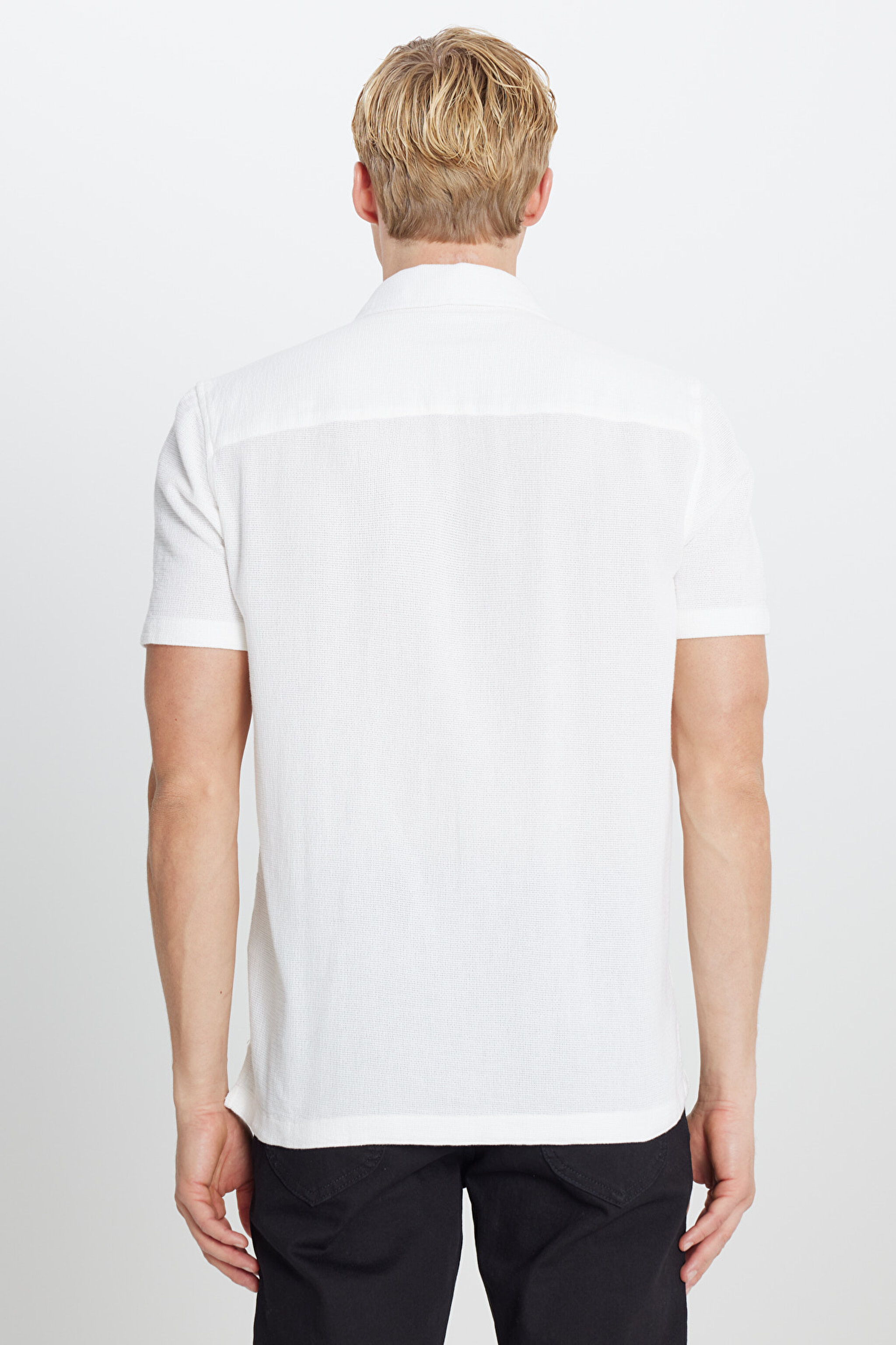 %100 Pamuk Relaxed Fit Geniş Kesim Kırık Beyaz Gömlek - White-L2510286100 (görsel 5)