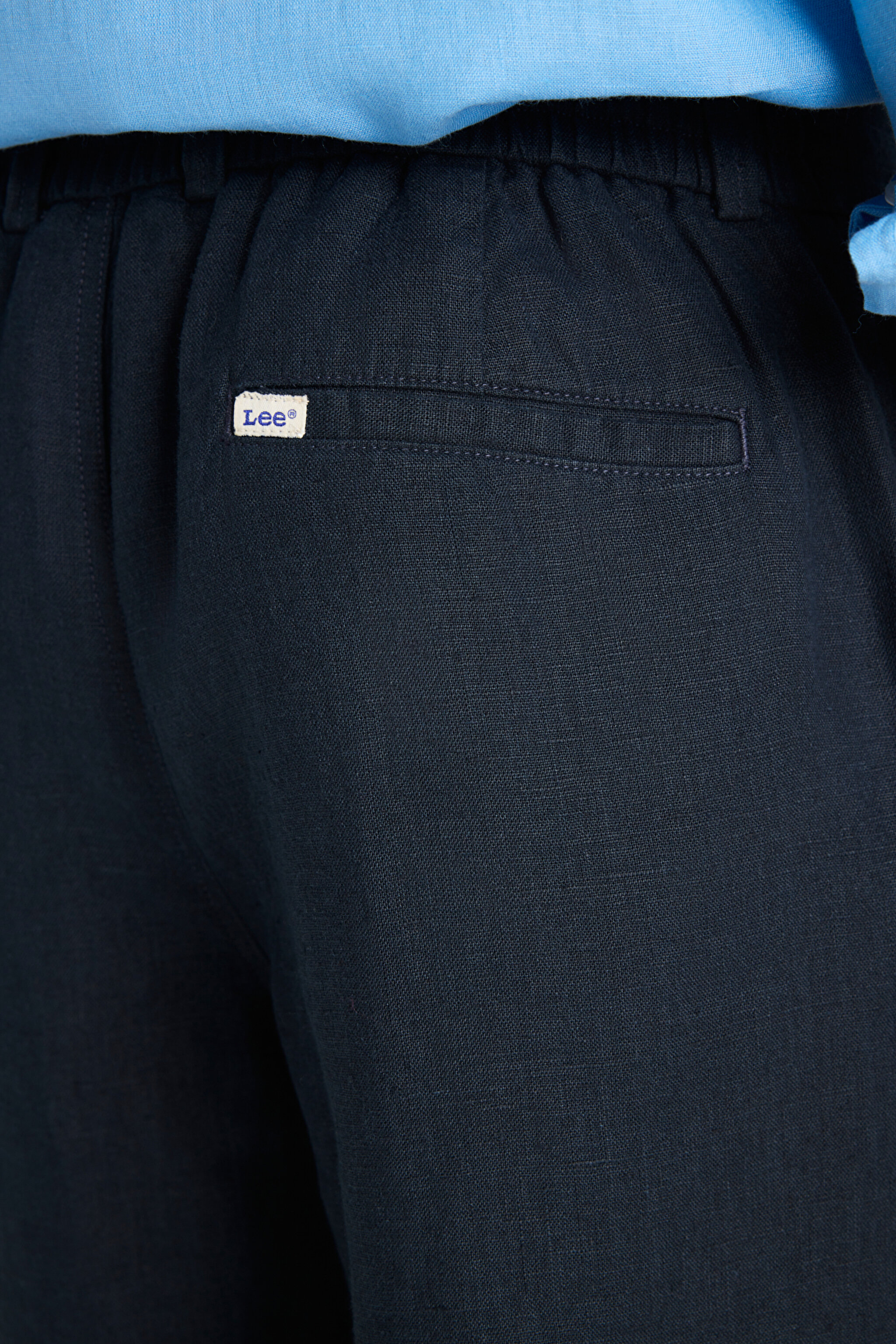 %100 Keten Regular Fit Normal Kesim Lastik Bel Detaylı Mavi Şort - Blue-L2510300400 (görsel 6)