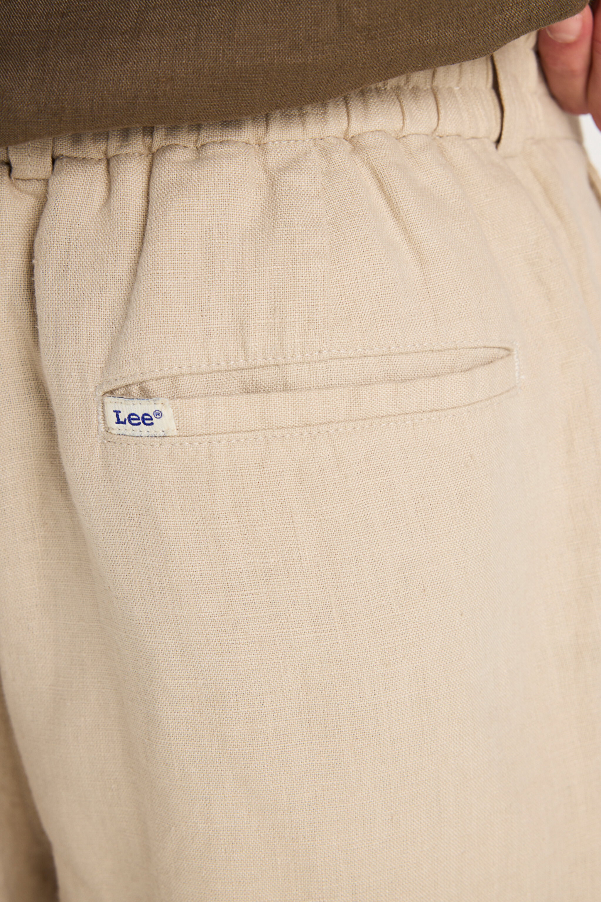%100 Keten Regular Fit Normal Kesim Lastik Bel Detaylı Bej Şort - Beige-L2510300614 (görsel 6)