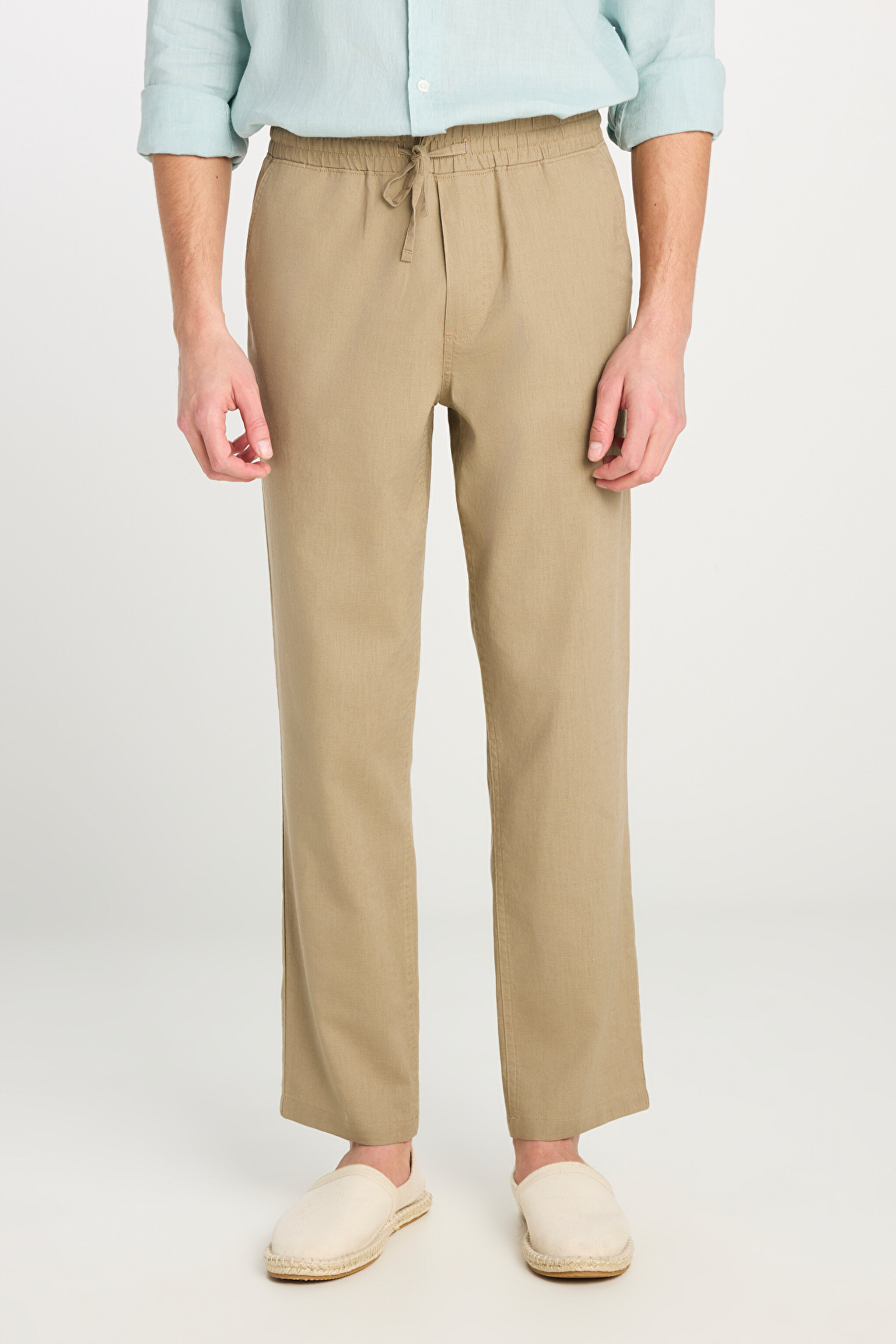 Regular Fit Normal Kesim Lastik Bel Detaylı Keten Karışımlı Deve Tüyü Pantolon - Camel-L2510302211 (görsel 3)