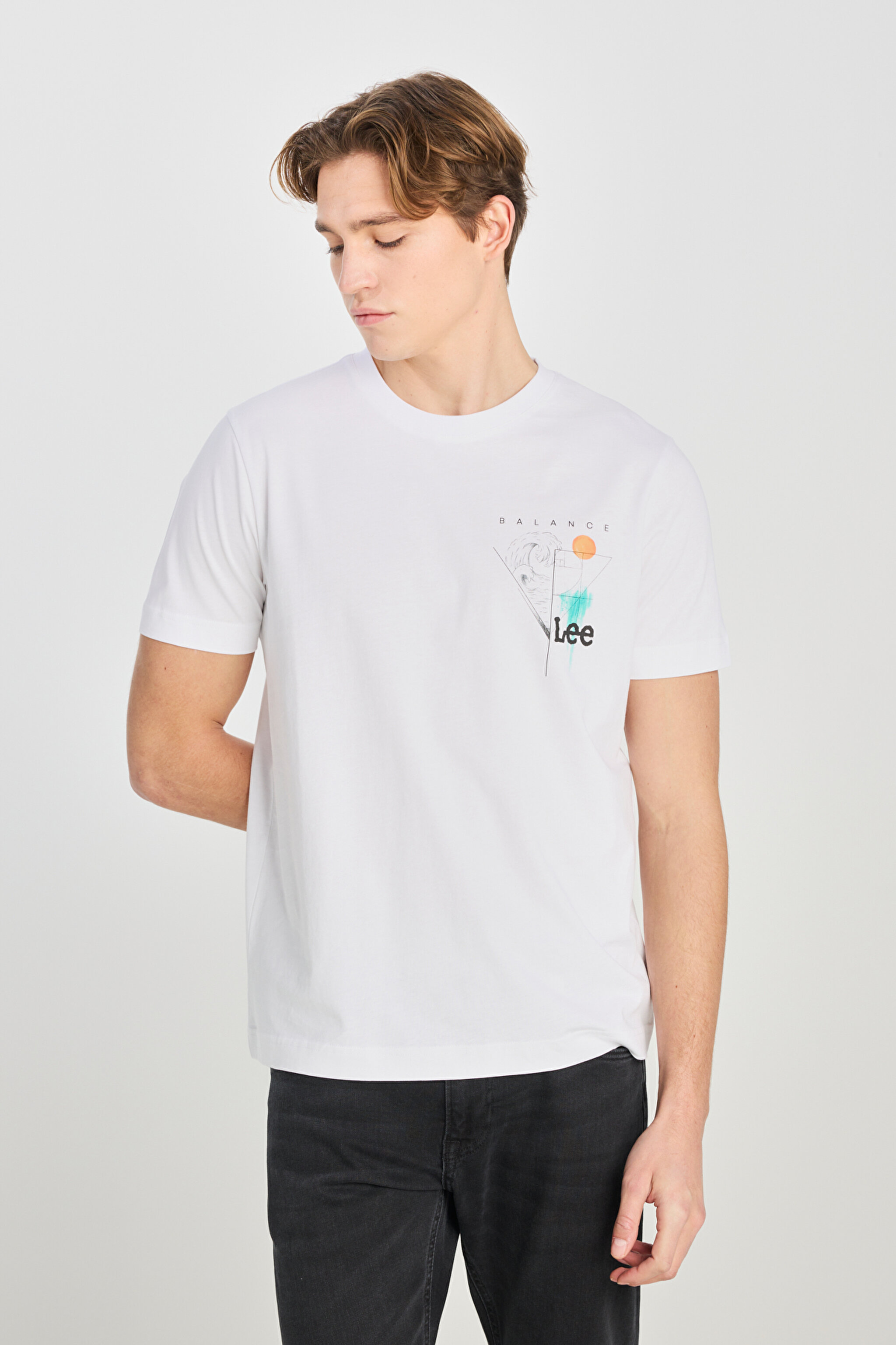 %100 Pamuk Regular Fit Normal Kesim Bisiklet Yaka Baskılı Beyaz Tişört - White-L2510319100 (görsel 2)