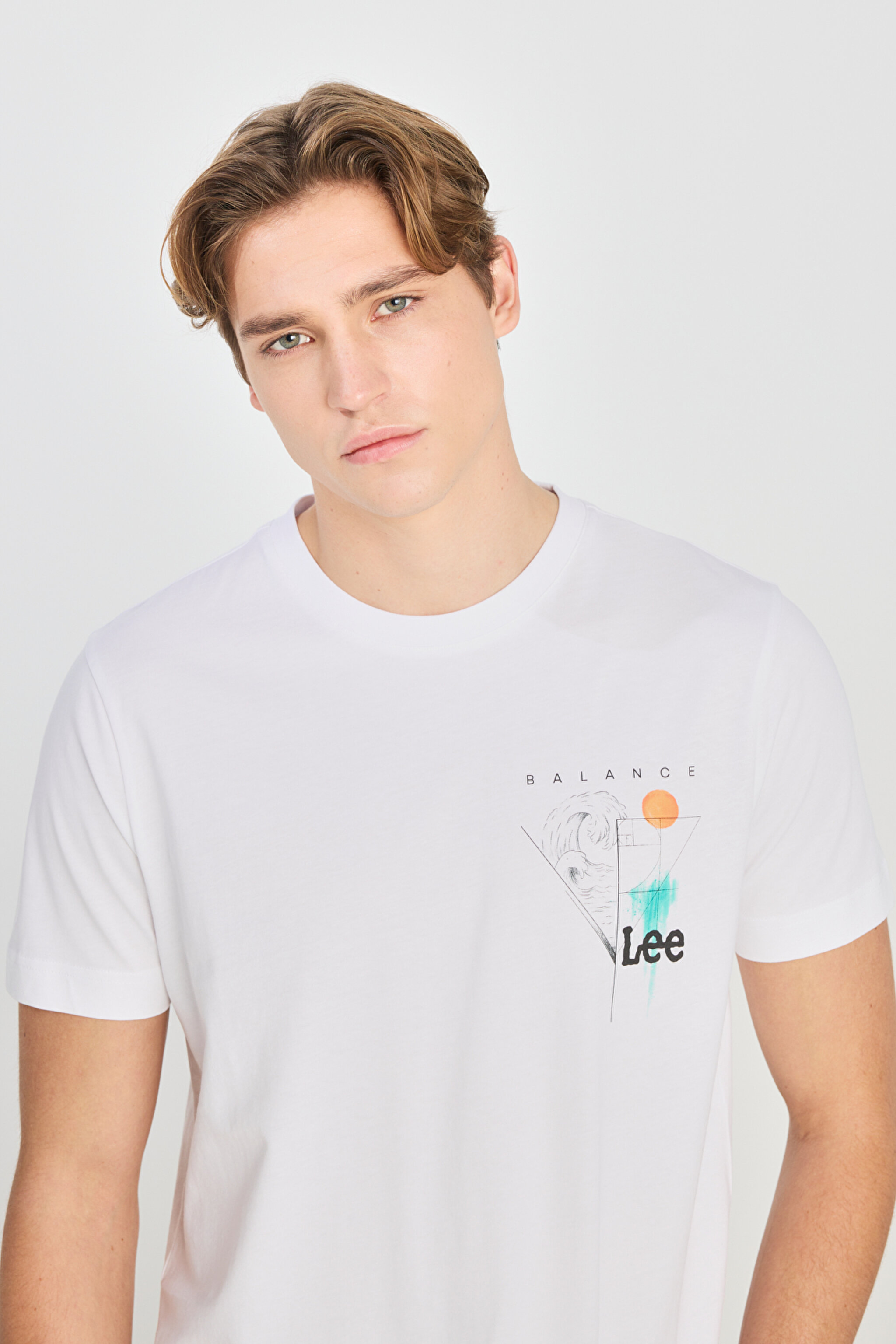 %100 Pamuk Regular Fit Normal Kesim Bisiklet Yaka Baskılı Beyaz Tişört - White-L2510319100 (görsel 4)
