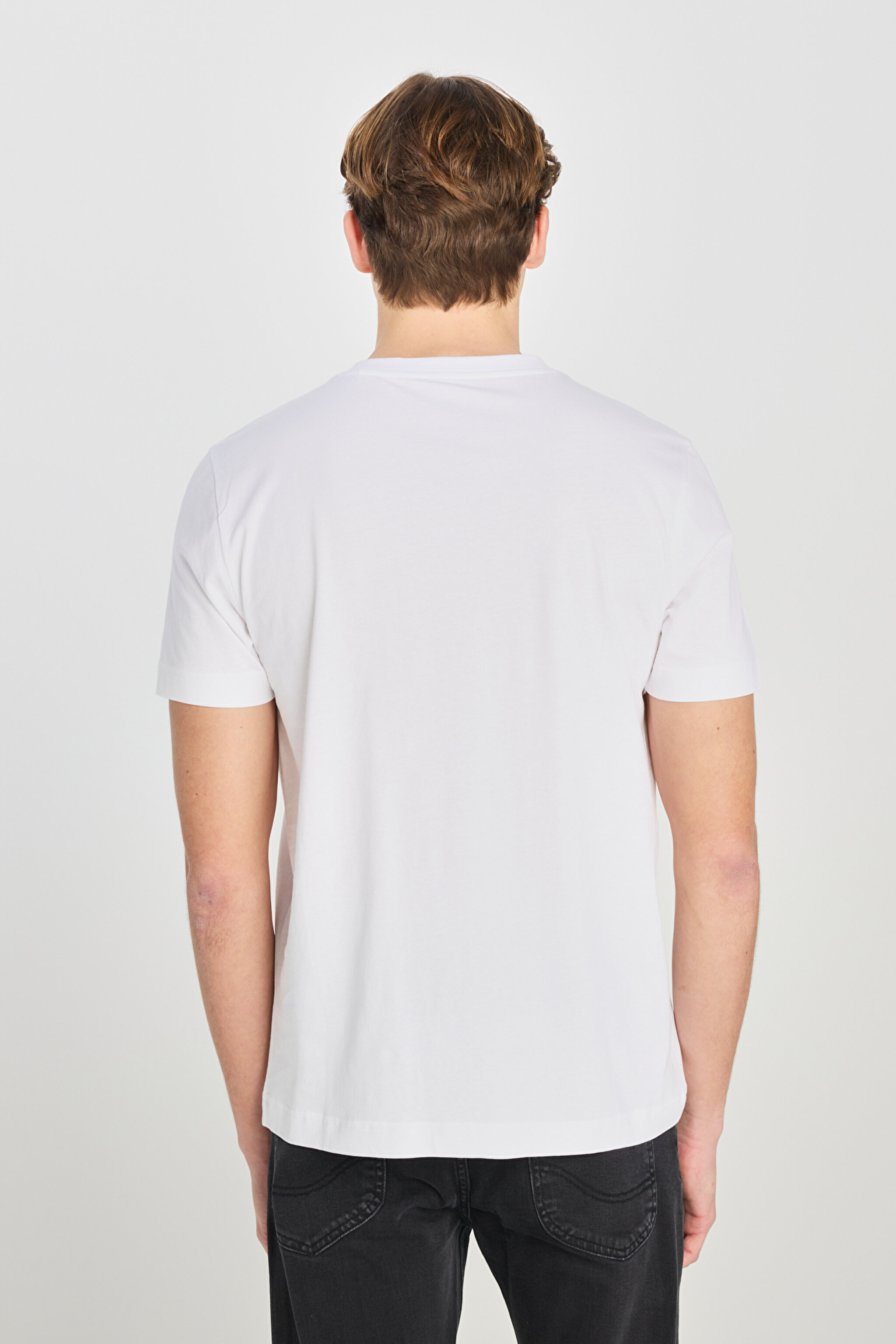 %100 Pamuk Regular Fit Normal Kesim Bisiklet Yaka Baskılı Beyaz Tişört - White-L2510319100 (görsel 5)