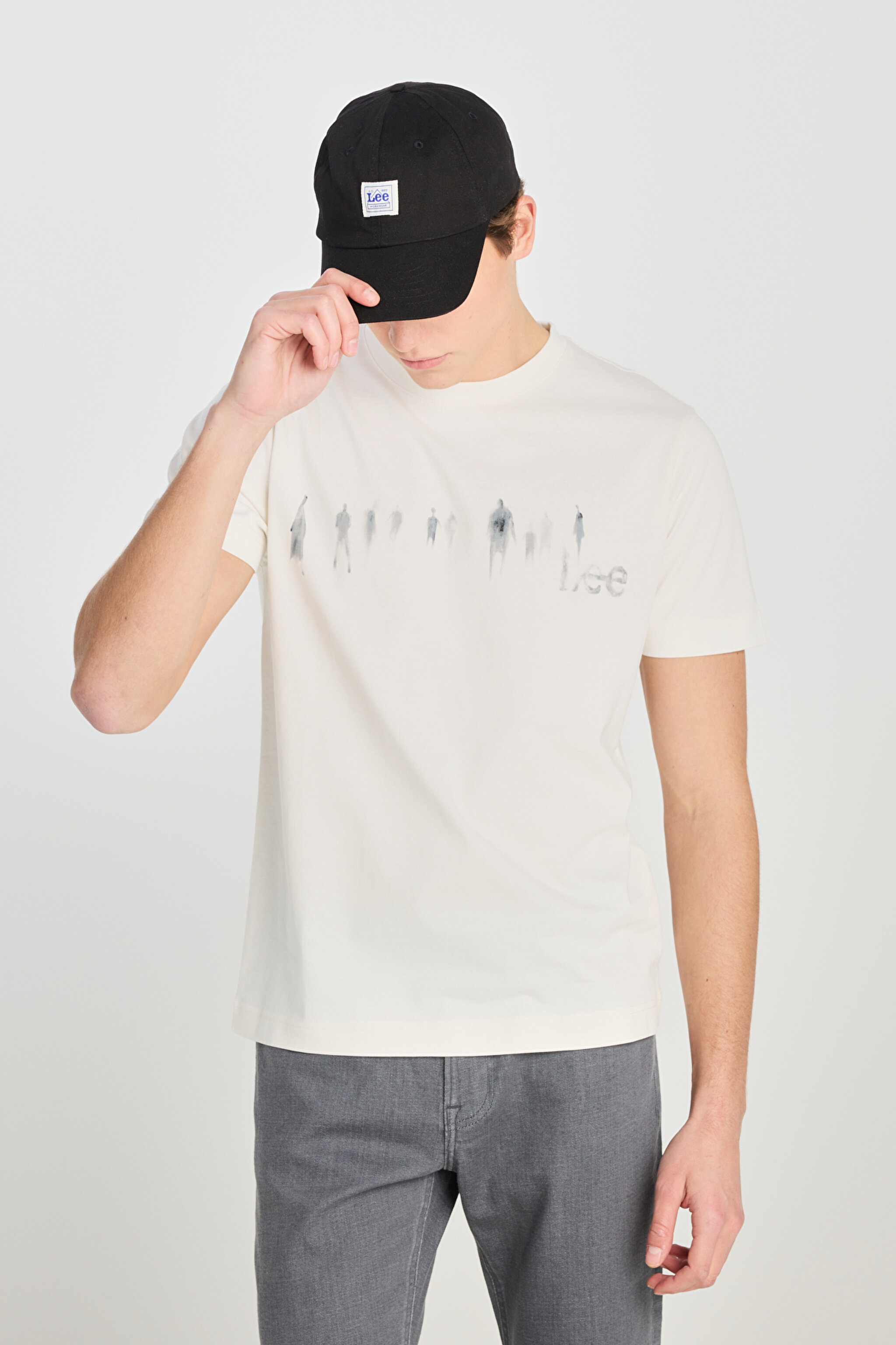 %100 Pamuk Regular Fit Normal Kesim Bisiklet Yaka Baskılı Ekru Tişört - Ecru-L2510320104 (görsel 2)