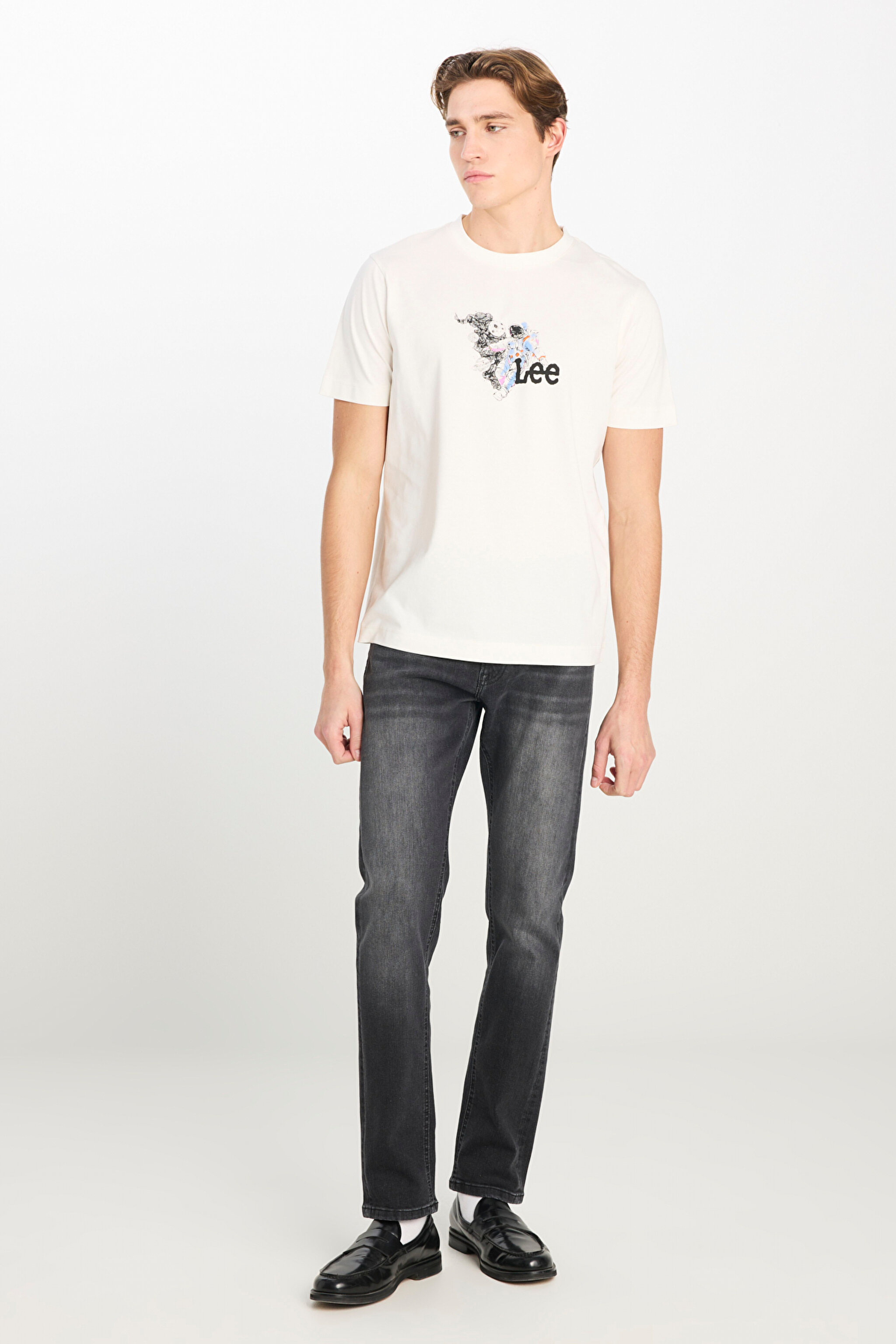%100 Pamuk Regular Fit Normal Kesim Bisiklet Yaka Kırık Beyaz Tişört - Off White-L2510323102 (görsel 3)