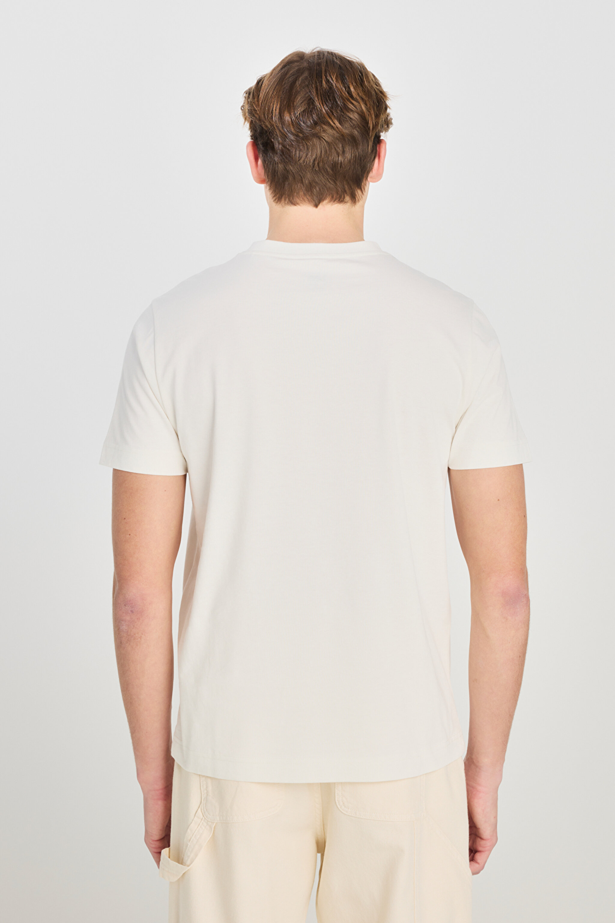 %100 Pamuk Regular Fit Normal Kesim Bisiklet Yaka Ekru Tişört - Off White-L2510324102 (görsel 5)