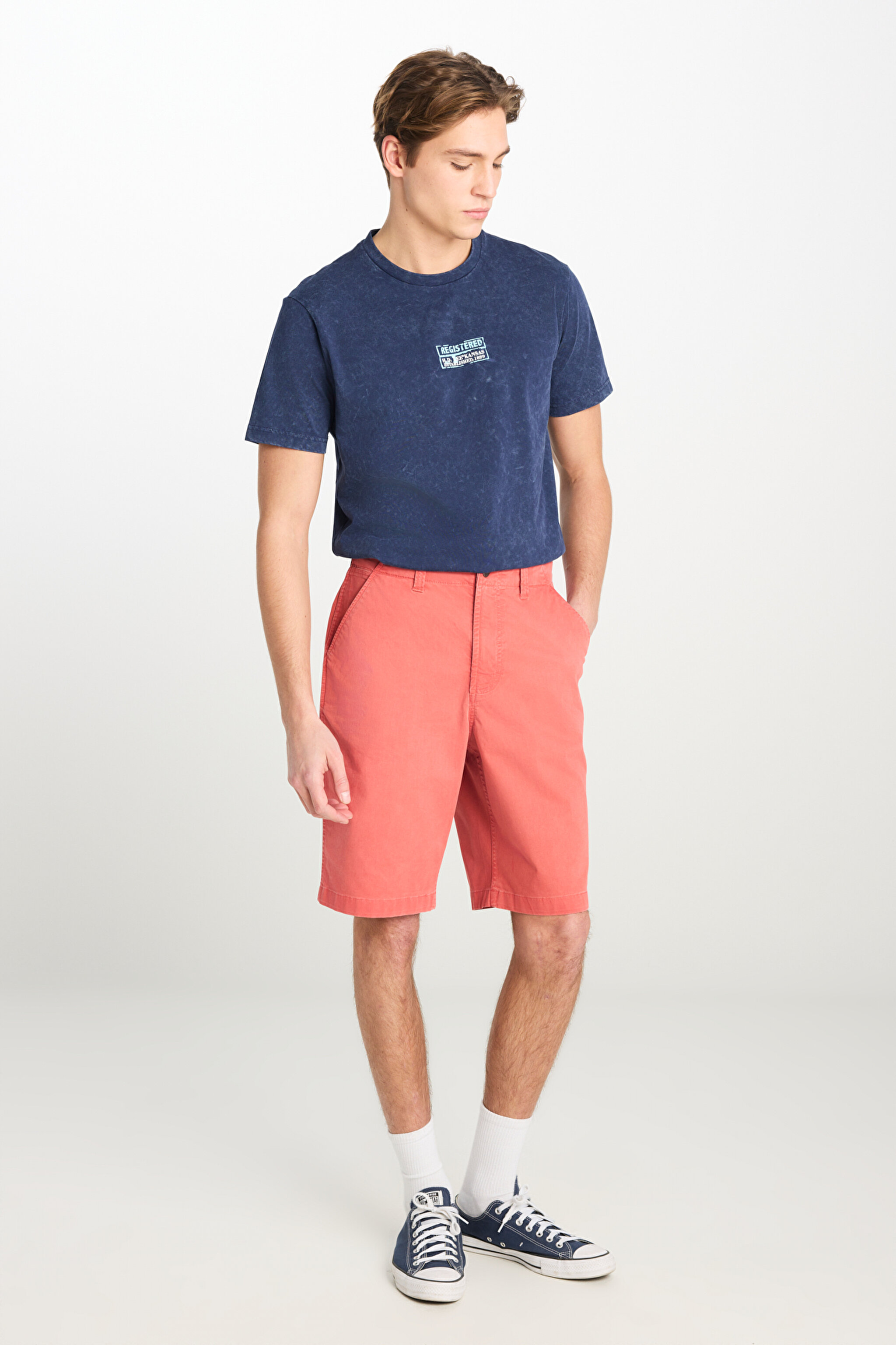 Regular Fit Normal Kesim Lastik Bel Detaylı Pamuklu Esnek Pembe Chino Şort
