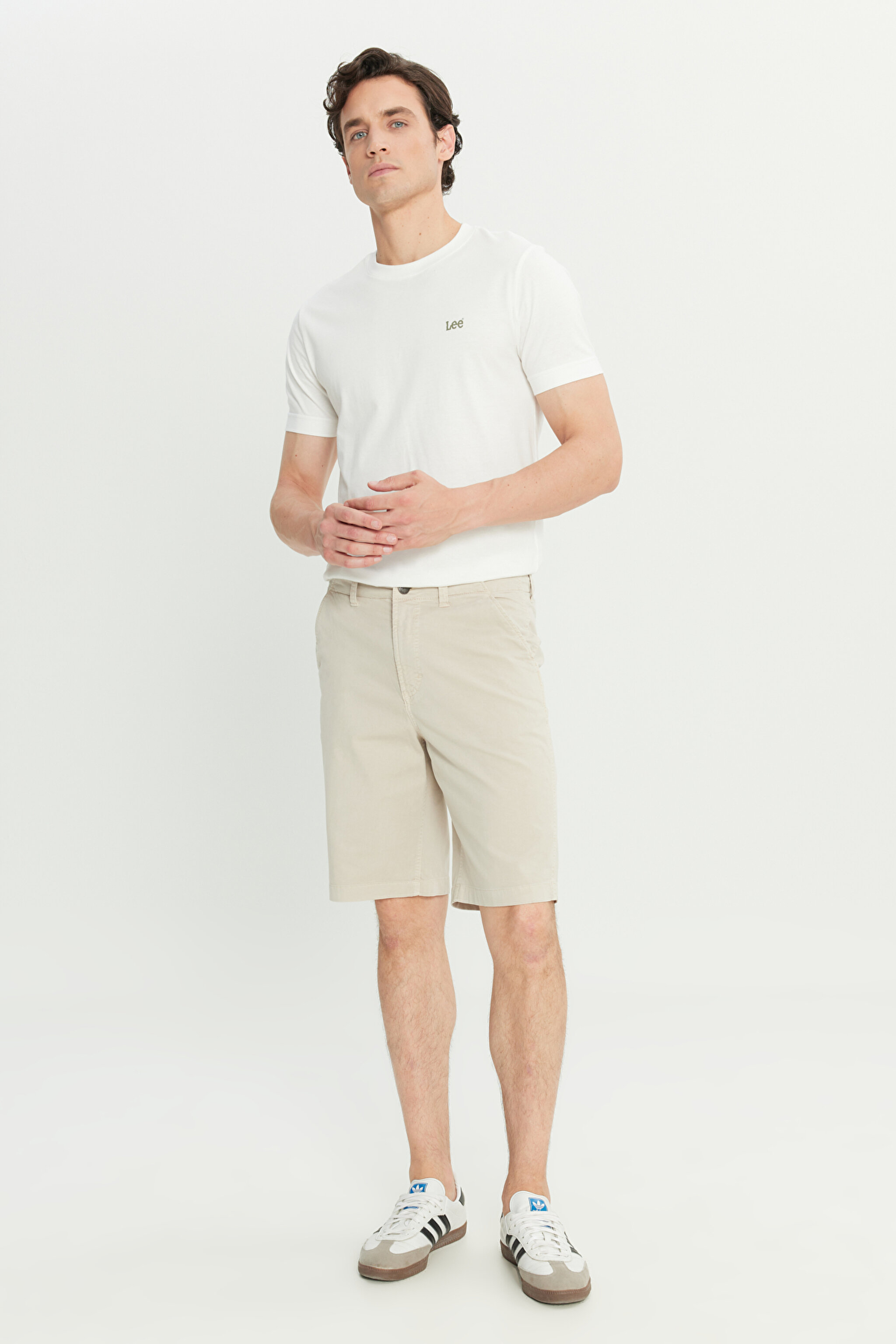 Regular Fit Normal Kesim Lastik Bel Detaylı Pamuklu Esnek Gri Chino Şort