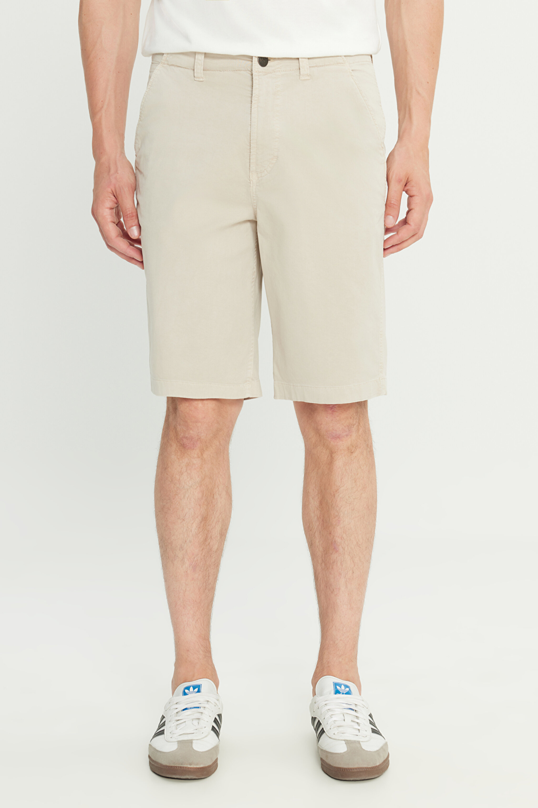 Regular Fit Normal Kesim Lastik Bel Detaylı Pamuklu Esnek Gri Chino Şort - Pelican-L2510538369 (görsel 3)