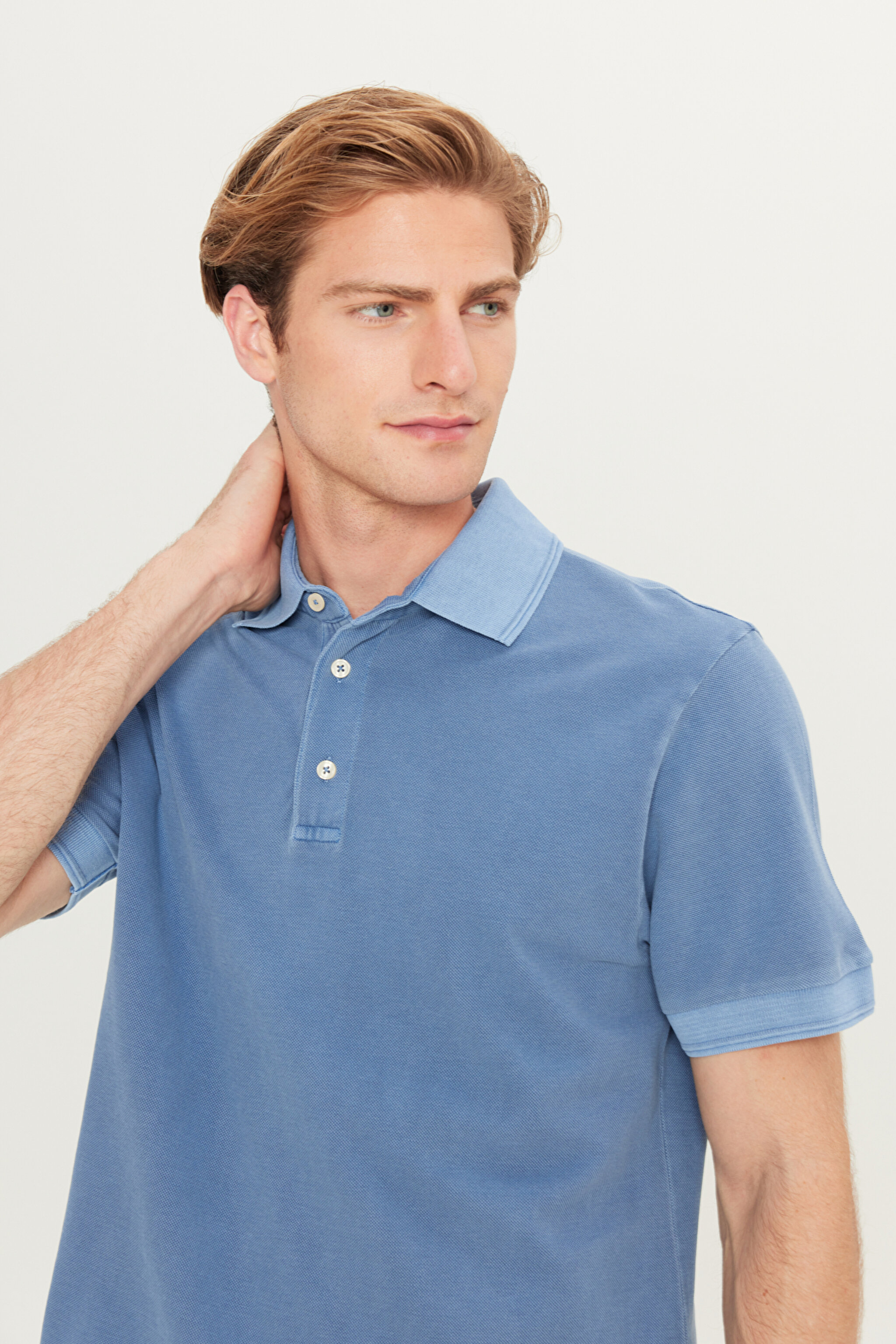 %100 Pamuk Regular Fit Nprmal Kesim Mavi Polo Yaka Tişört - Blue-L2510543400 (görsel 4)