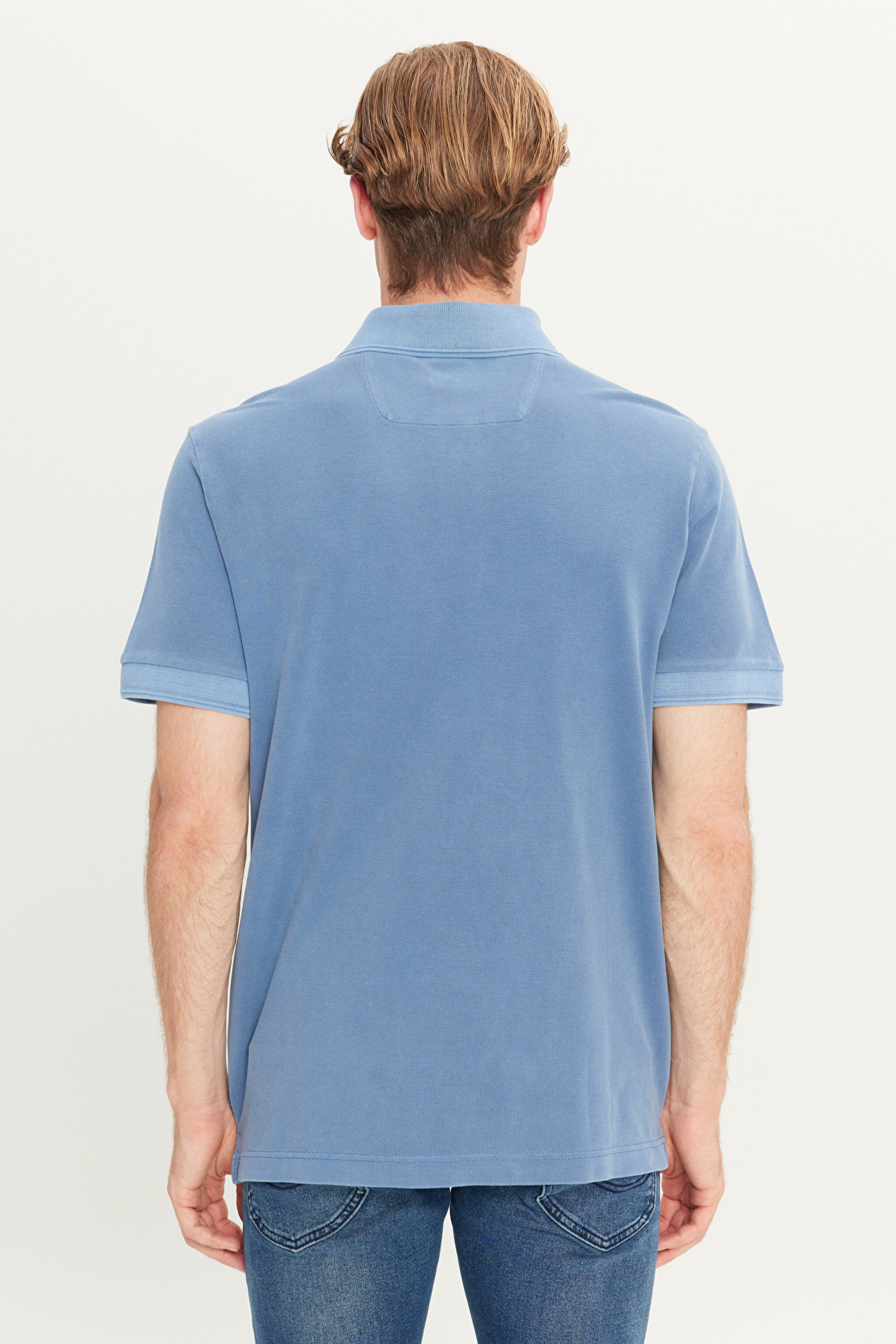 %100 Pamuk Regular Fit Nprmal Kesim Mavi Polo Yaka Tişört - Blue-L2510543400 (görsel 5)