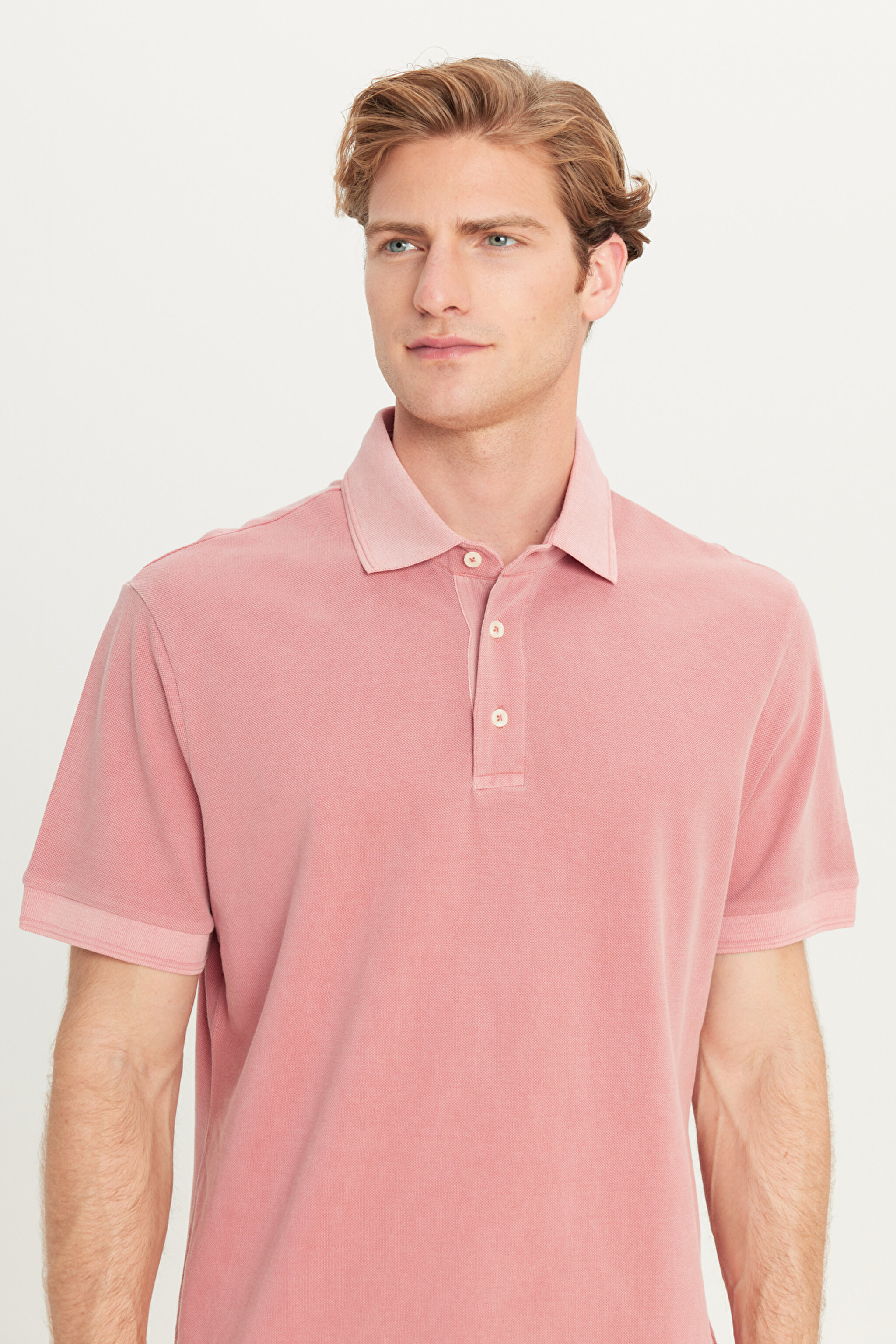 %100 Pamuk Regular Fit Normal Kesim Pembe Polo Yaka Tişört - Pink-L2510543611 (görsel 4)