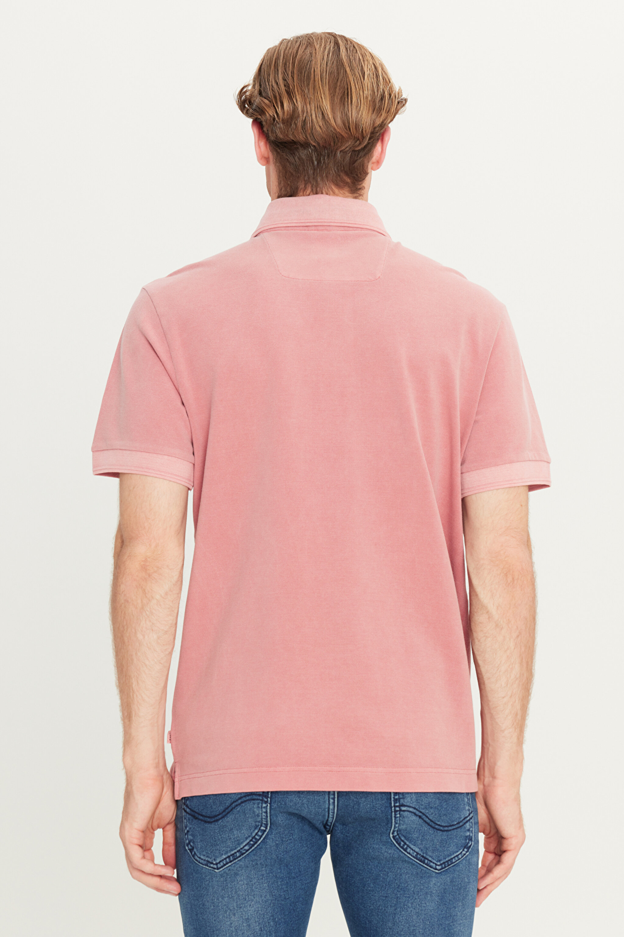 %100 Pamuk Regular Fit Normal Kesim Pembe Polo Yaka Tişört - Pink-L2510543611 (görsel 5)