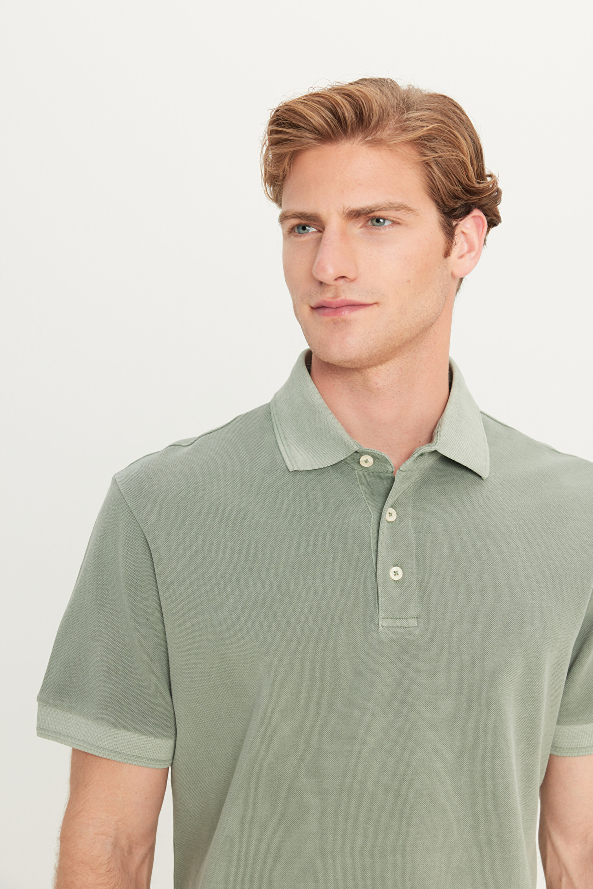 %100 Pamuk Regular Fit Normal Kesim Haki Polo Yaka Tişört - KHAKI-L2510543801 (görsel 4)