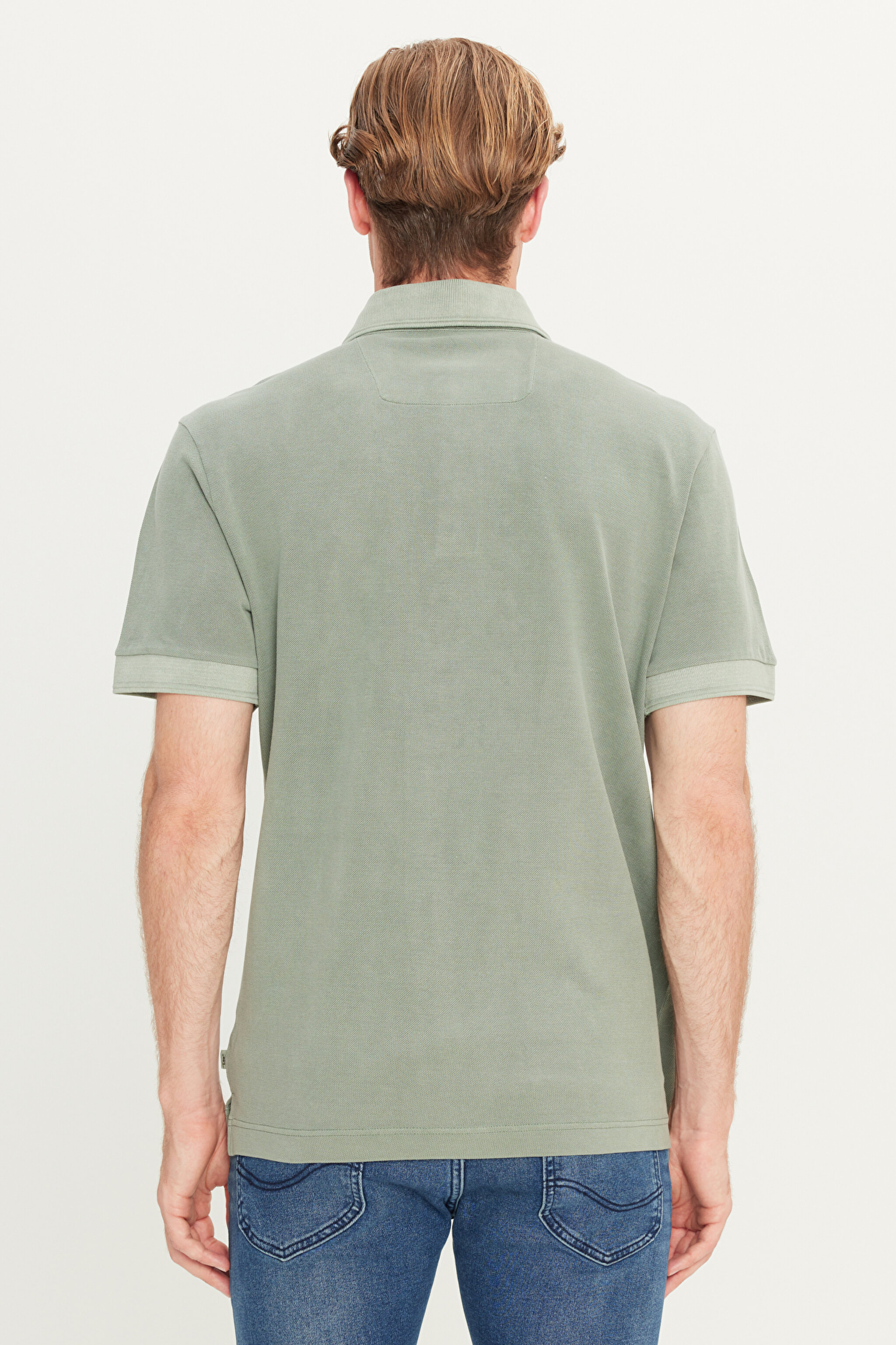%100 Pamuk Regular Fit Normal Kesim Haki Polo Yaka Tişört - KHAKI-L2510543801 (görsel 5)