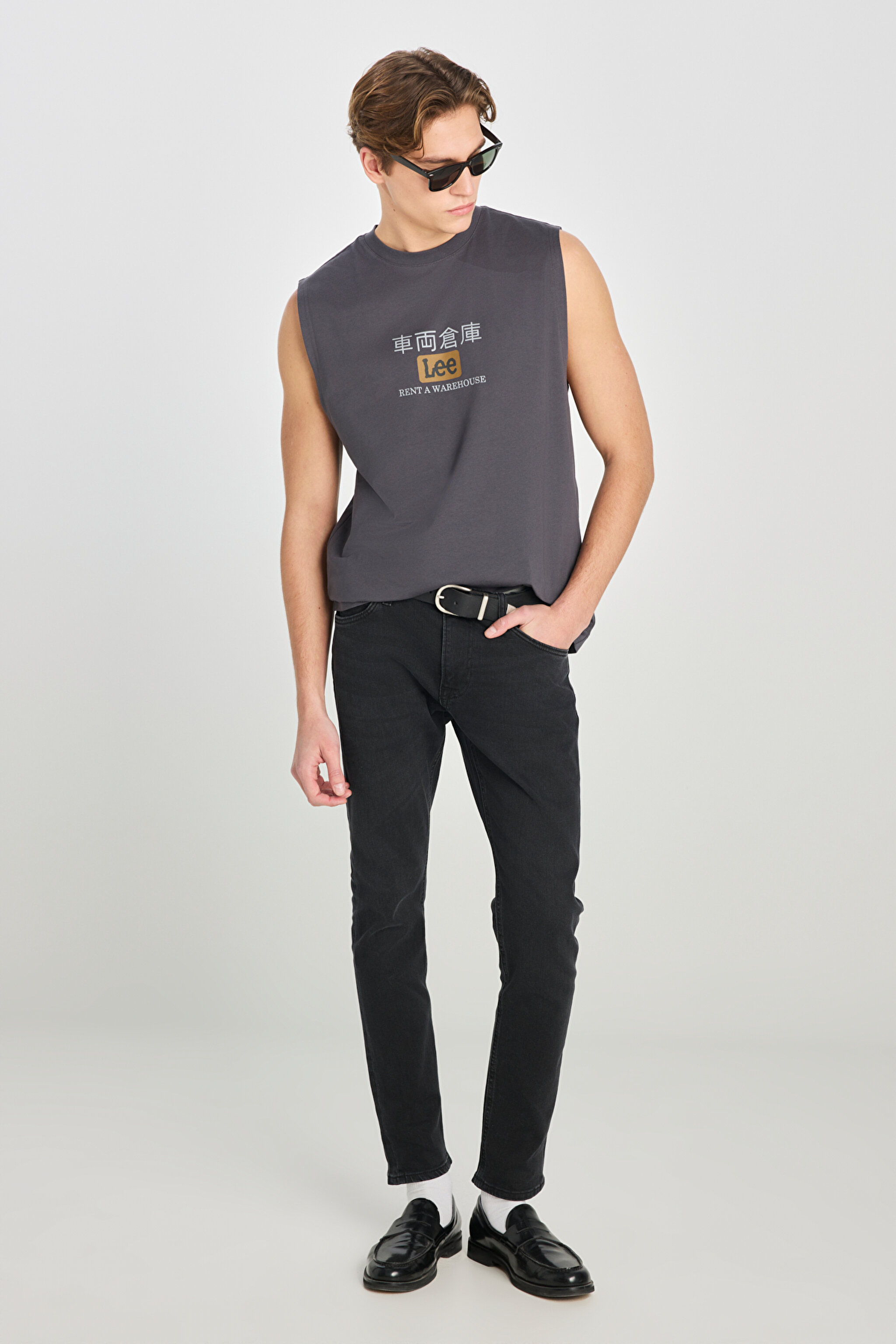 %100 Pamuk Relaxed Fit Geniş Kesim Bisiklet Yaka Baskılı Antasit Tişört - Anthracite-L2510545003 (görsel 3)
